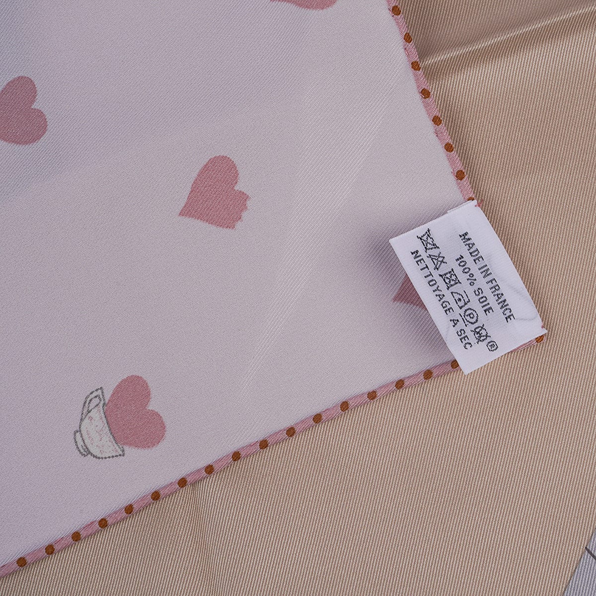 CELINE Paris - French Luxury brand silk scarf w/ tiny hearts pink grey -NWT