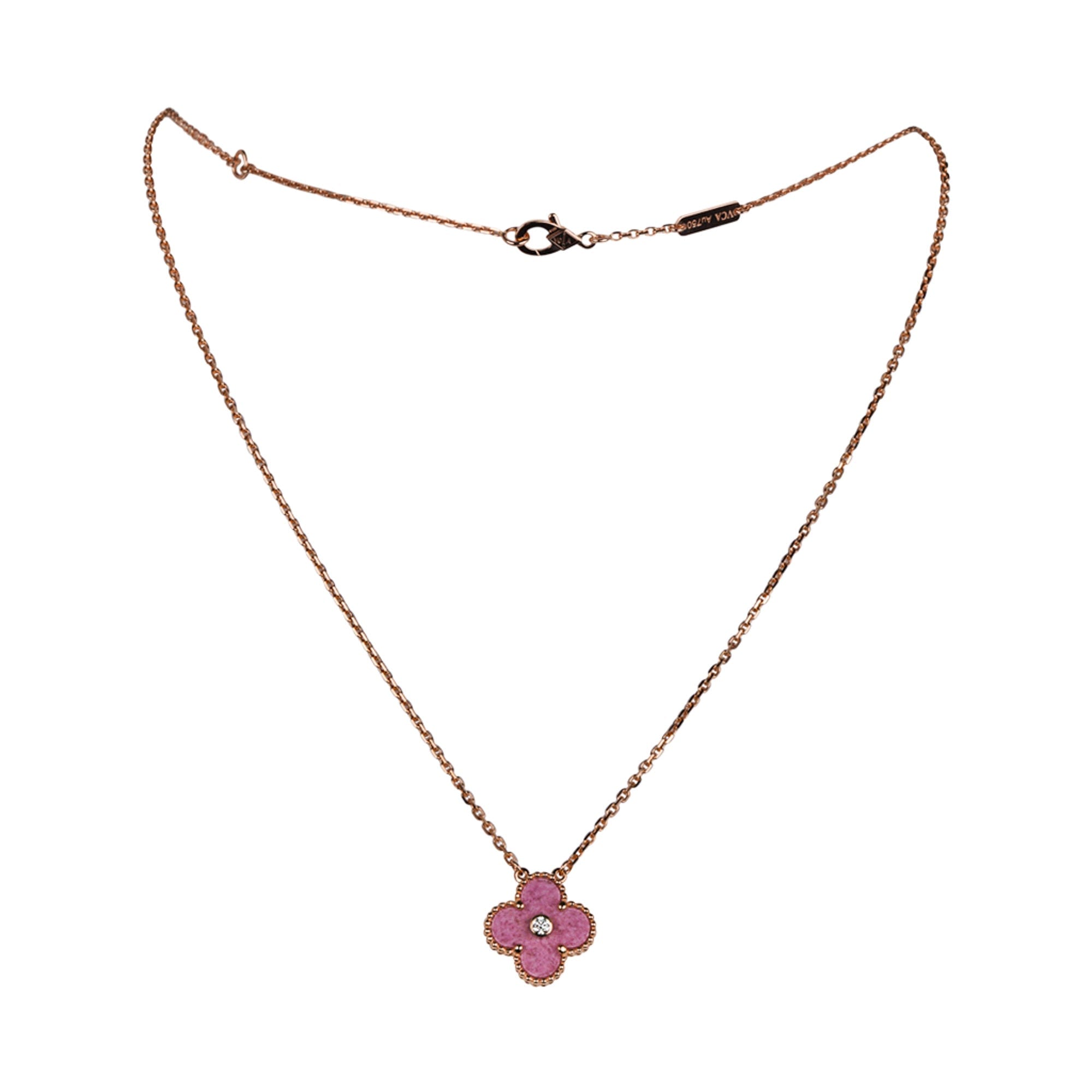 Van Cleef & Arpels Vintage Alhambra 1P Diamond Necklace 18K Pink Rose Gold