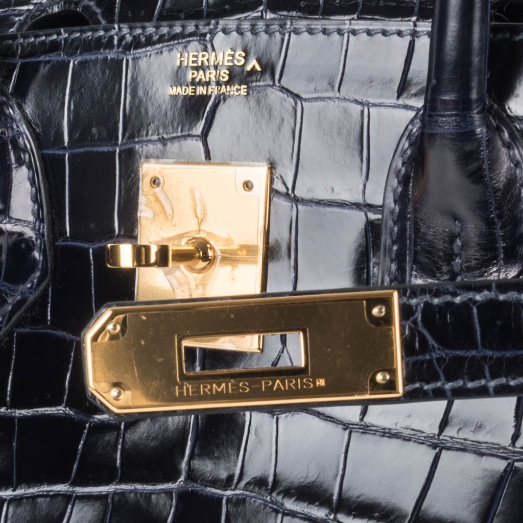 Hermes Birkin 30 Bag Blue Marine Porosus Crocodile Gold Hardware