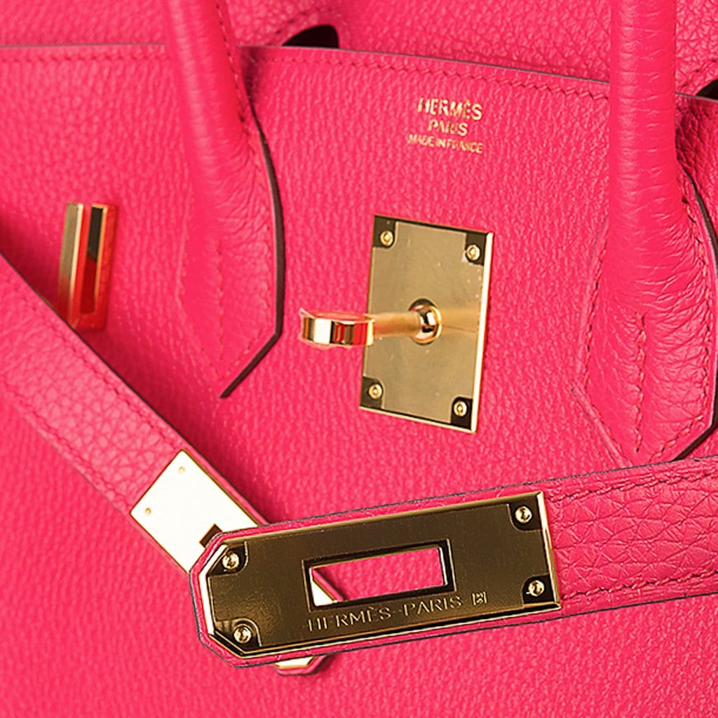 Hermes Rose Extreme Taurillon Clemence Leather Gold Finish Kelly