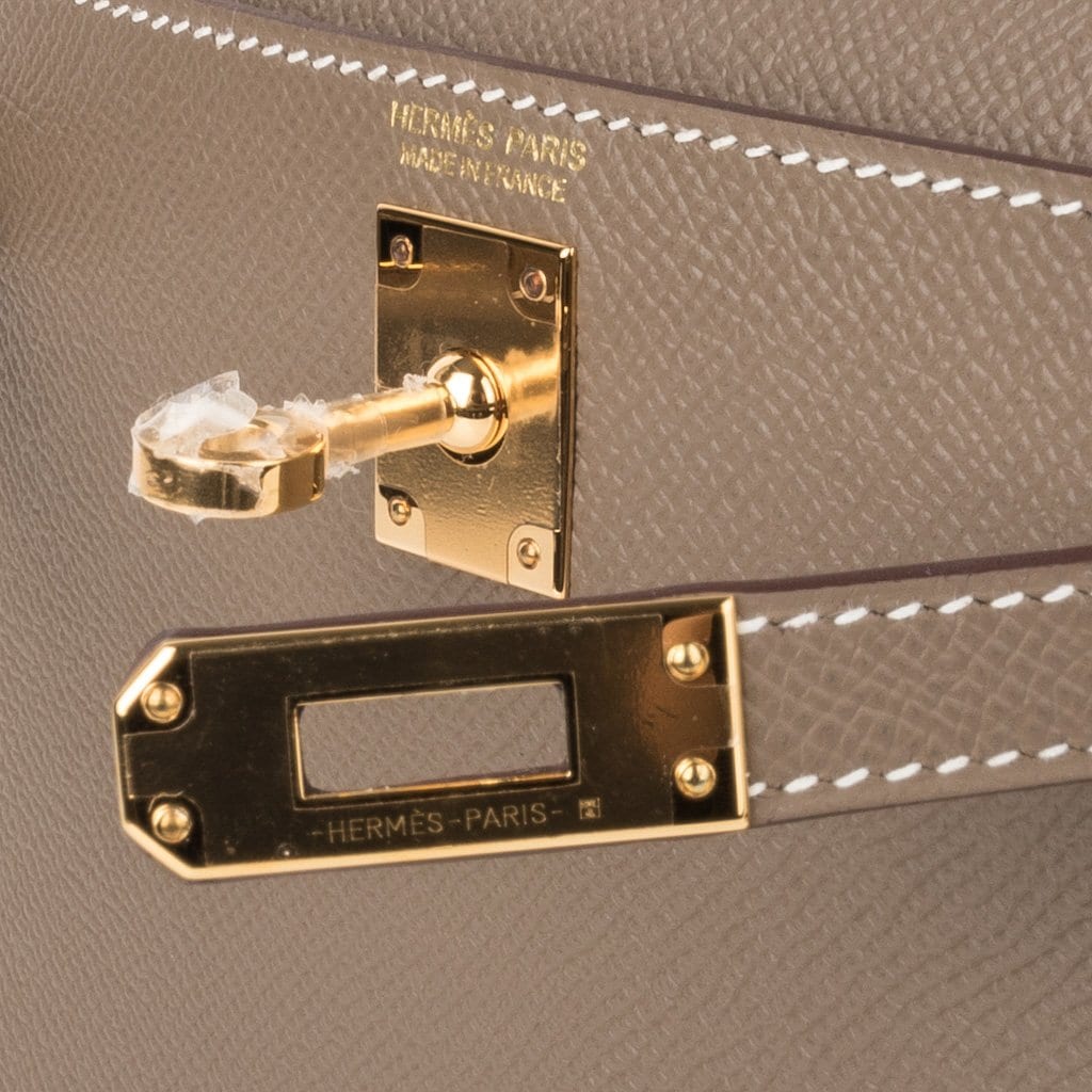 Hermes Kelly 20 Mini Sellier Bag Etoupe Limited Edition Epsom Gold Har –  Mightychic