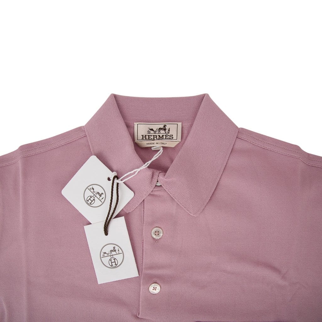 Hermes Men's Embroidered Polo Shirt Rose Clair Cotton Short Sleeve M