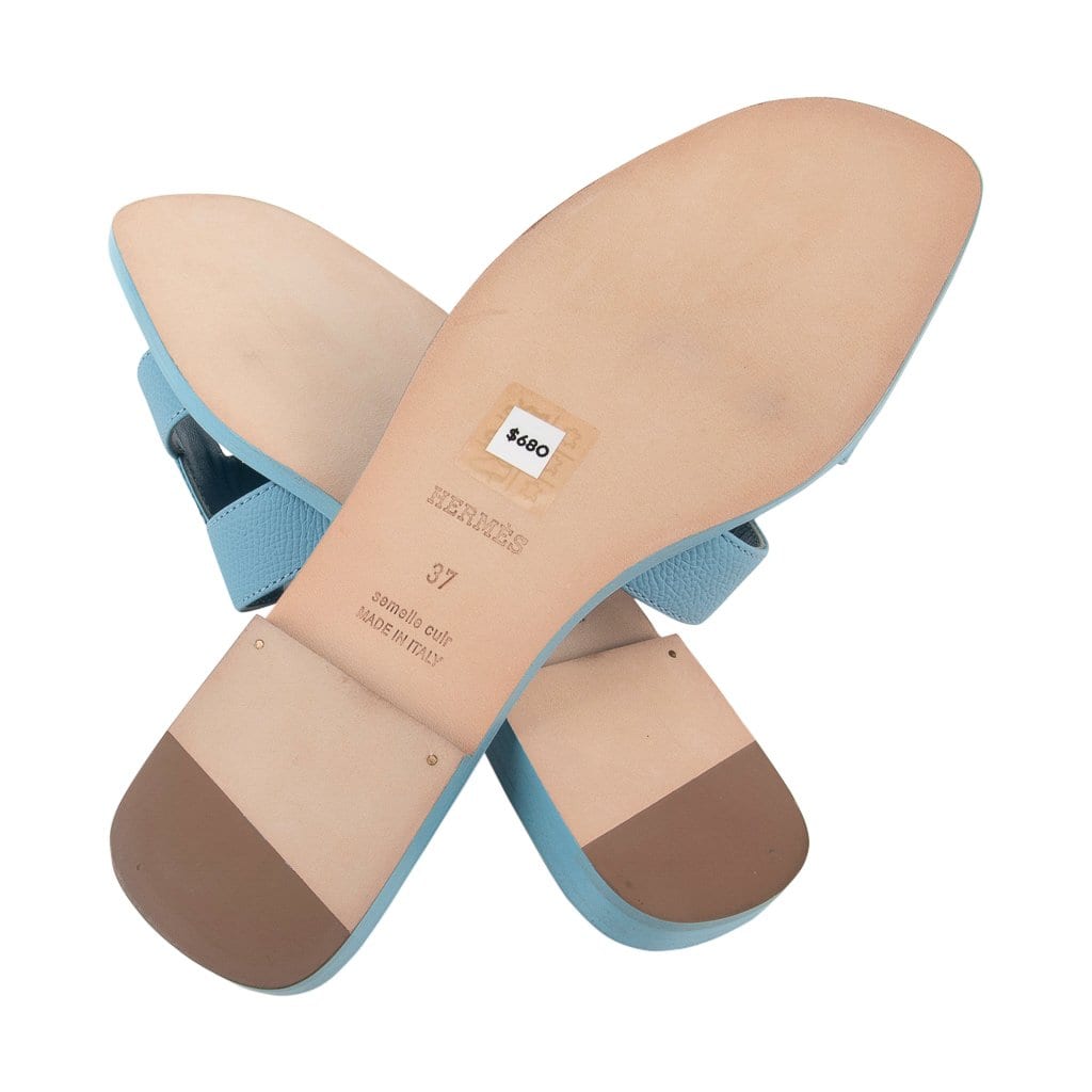 Hermes Oran Sandal Bleu Littoral Calfskin 37 / 7 new