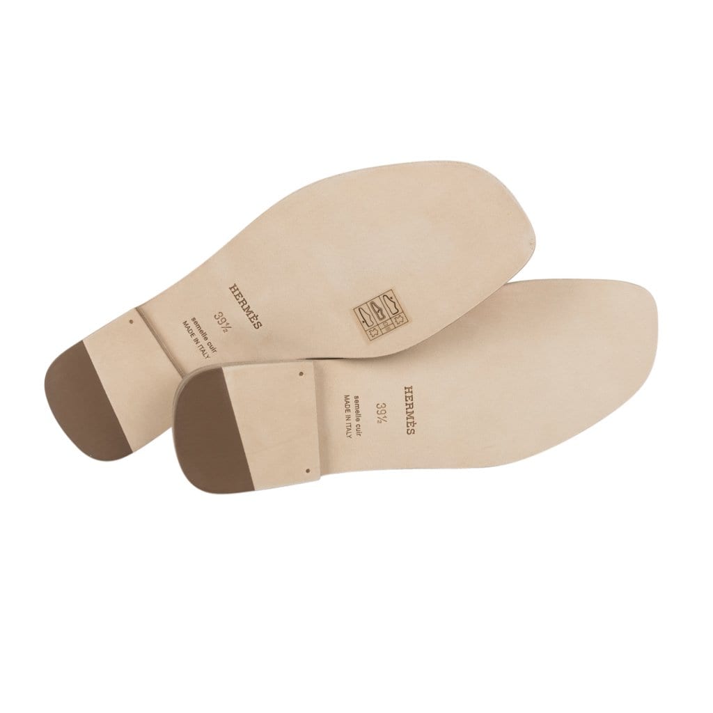 Hermes Oran Flat Sandal White Silk Print Lining Shoe 39.5 / 9.5 New w/Box