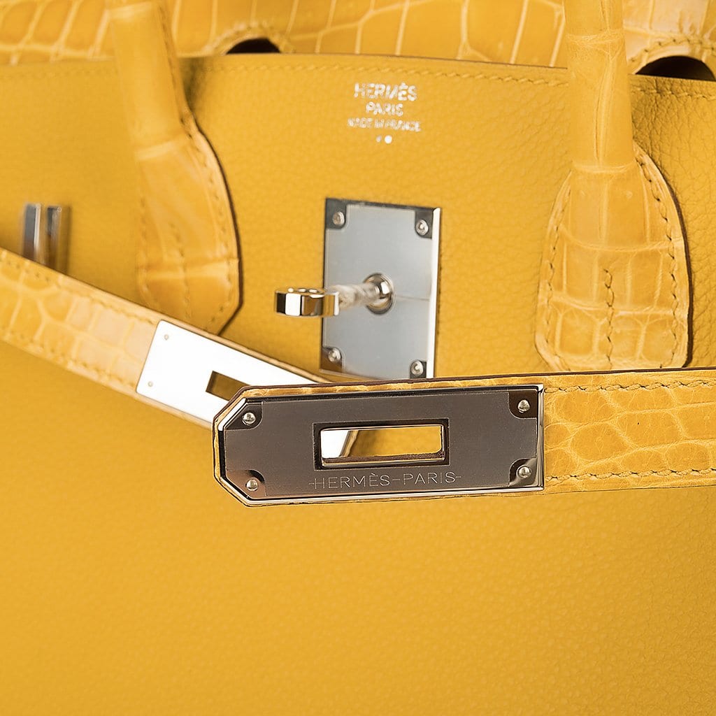 Hermes Birkin Touch 30 Bag Jaune Ambre  Crocodile / Togo Limited Edition