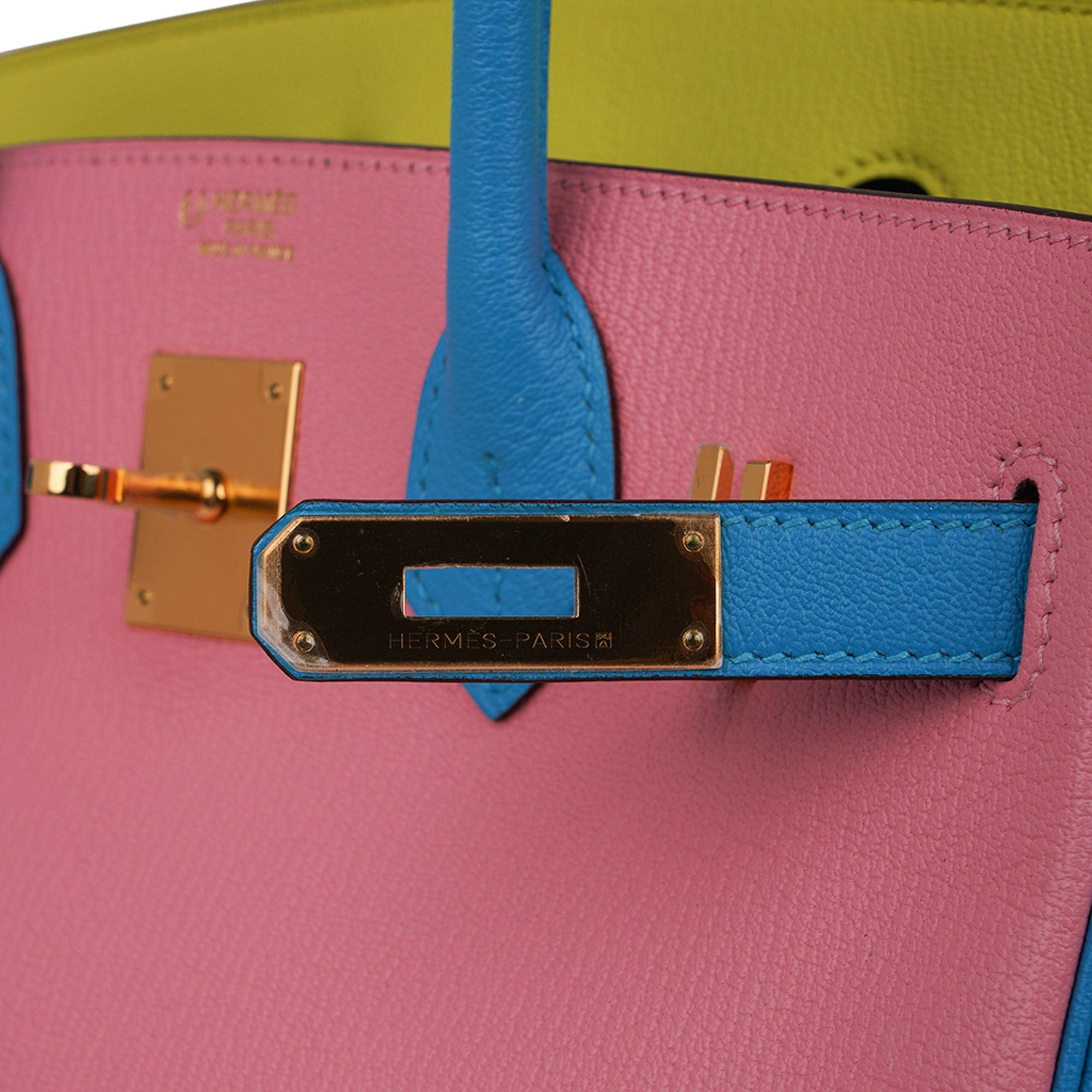 HERMÈS, HORSESHOE STAMP (HSS) BICOLOR MENTHE AND BLEU AZTEC BIRKIN 30CM OF  CHEVRE LEATHER WITH BRUSHED GOLD HARDWARE, Handbags & Accessories, 2020
