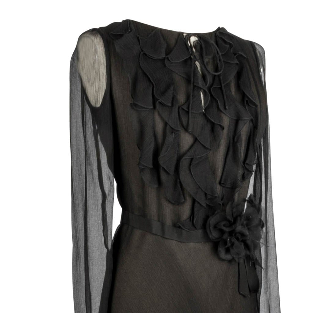 Oscar de la Renta Vintage Black Silk Chiffon Ruffle Dress Size 12 fits 8