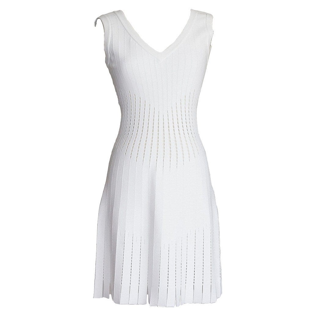 Azzedine Alaia Dress White Superbly Detailed Perforated Soft Skater 40 / 6  nwt - mightychic