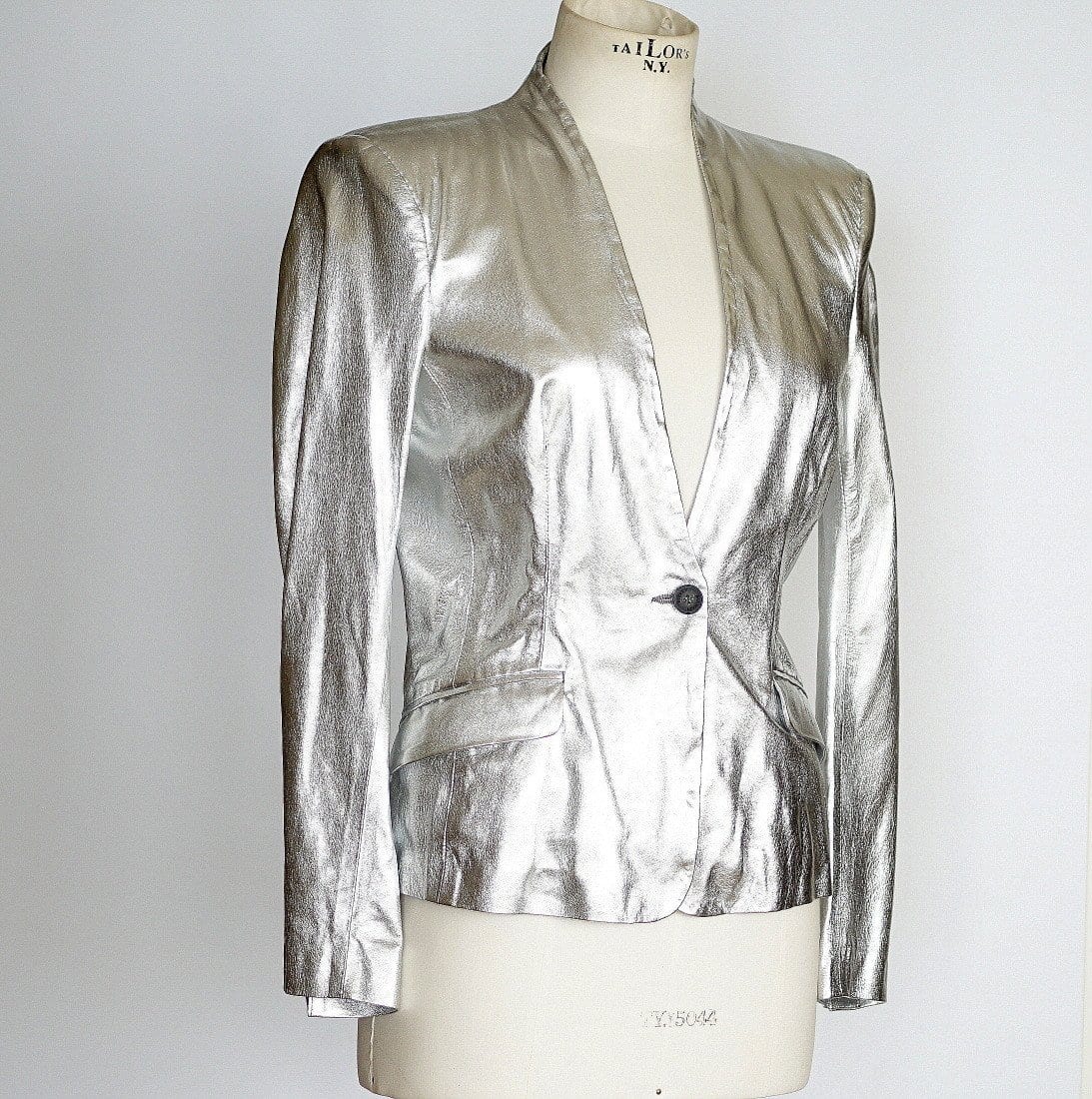 Pierre Balmain Jacket Ice Silver Light Weight Leather  42 / 8 nwt - mightychic