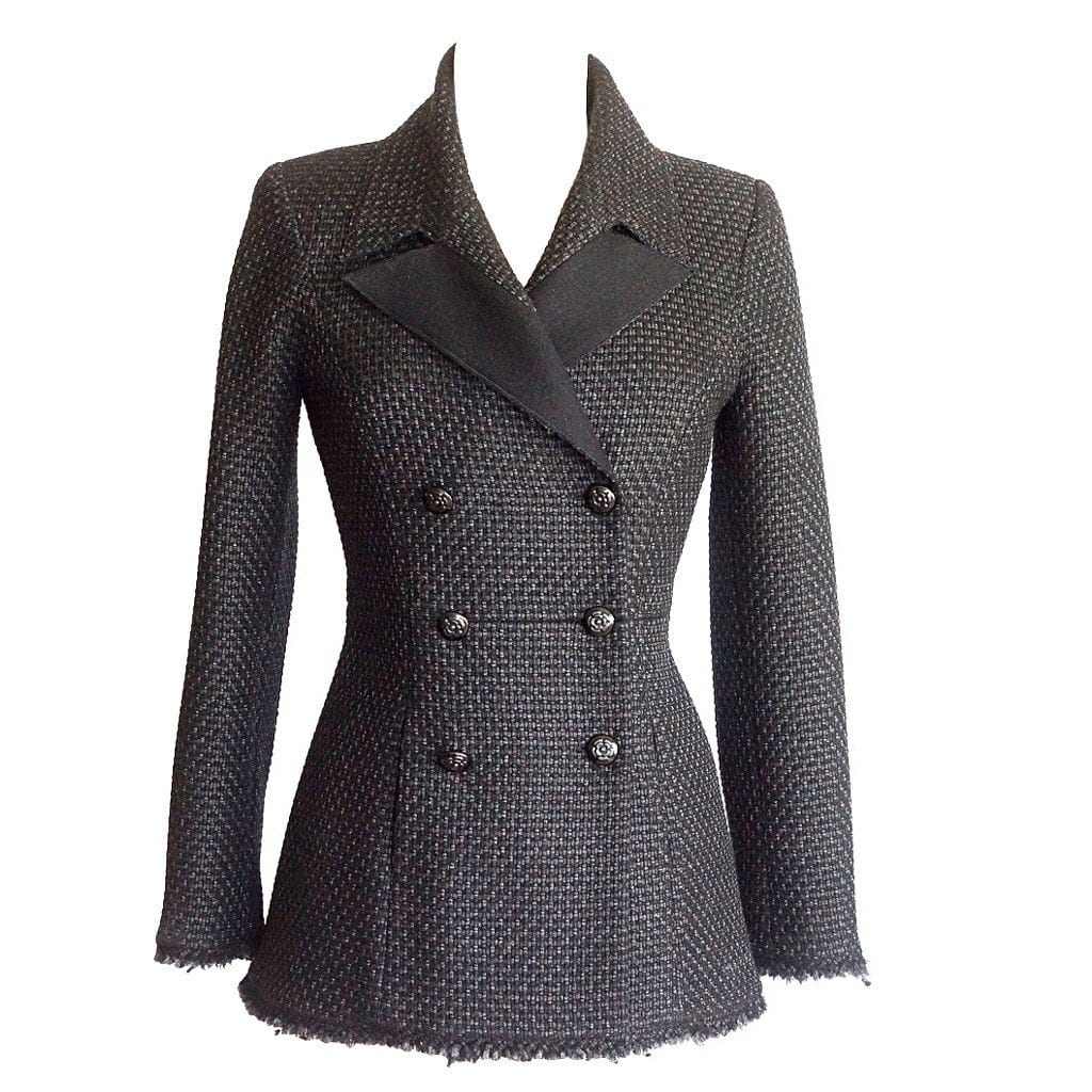 NWT $5550 CHANEL 19P GREY SILVER NAVY CC BUTTONS TWEED JACKET 38