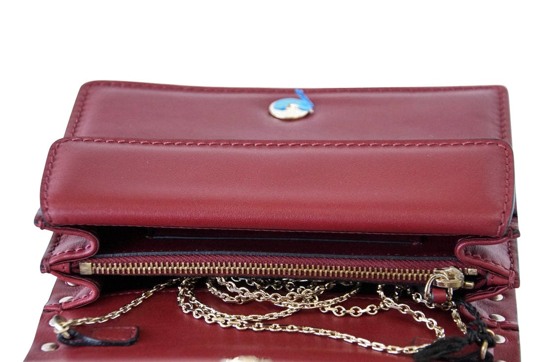 Valentino Garavani Bag Red Mini Rock Stud Clutch Cross Body Wallet on a Chain - mightychic