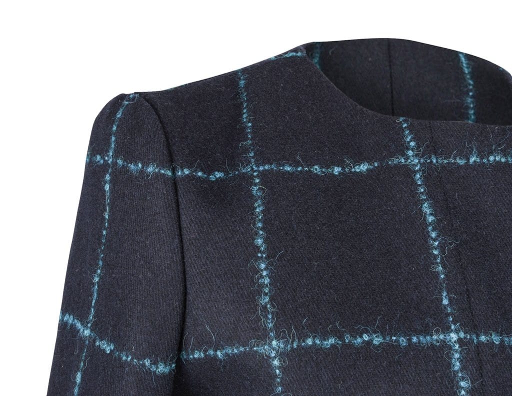 Christian Dior Coat Navy Wool Teal Mohair Window Pane 38 / 6