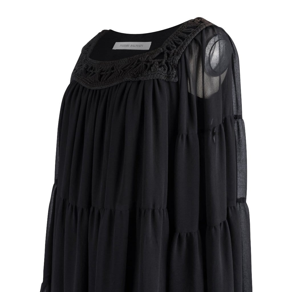 Pierre Balmain Dress Black Tiered Flounces 40 / 6 Mint - mightychic