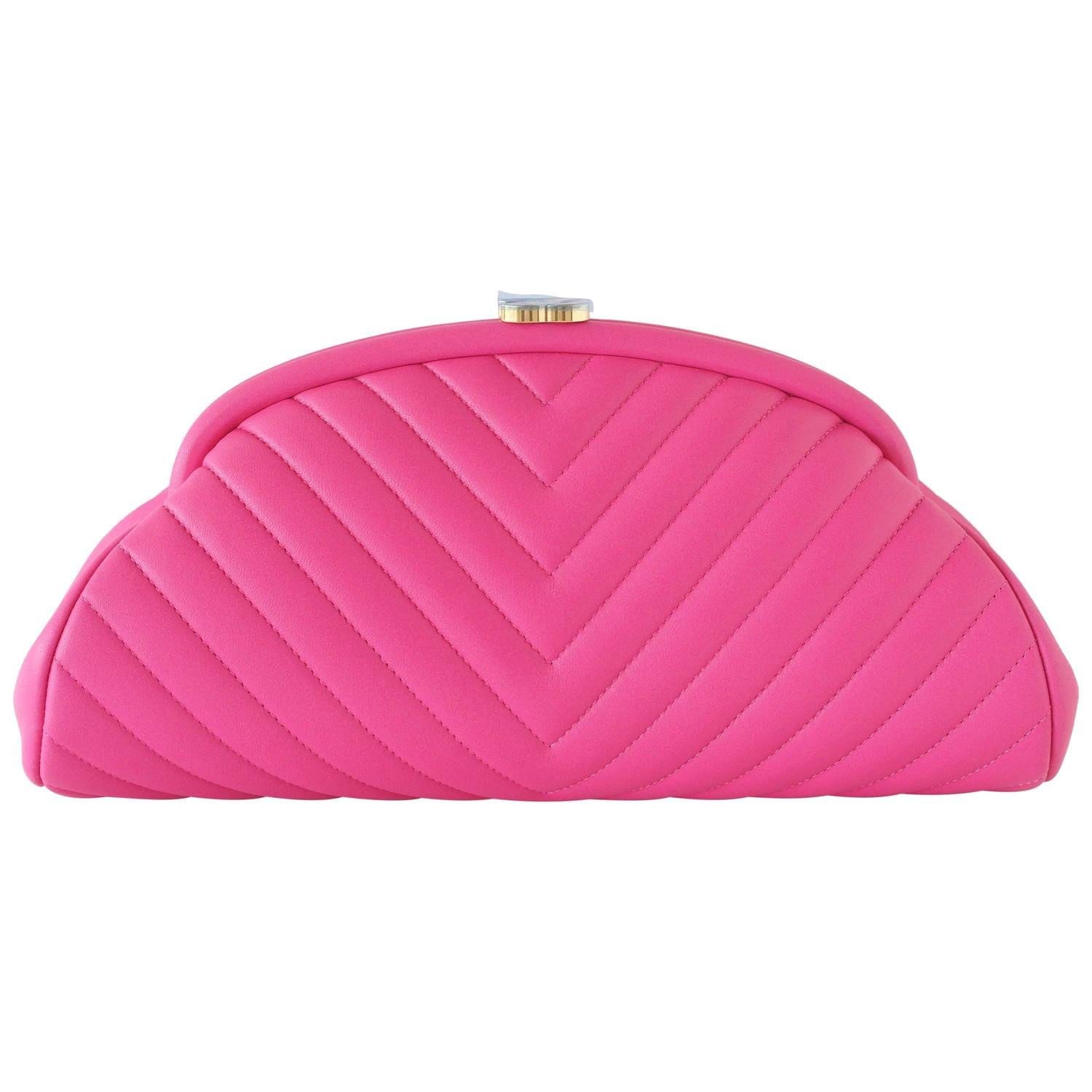 Chanel Classic Double Flap Bag Chevron Lambskin Medium Pink 2060848