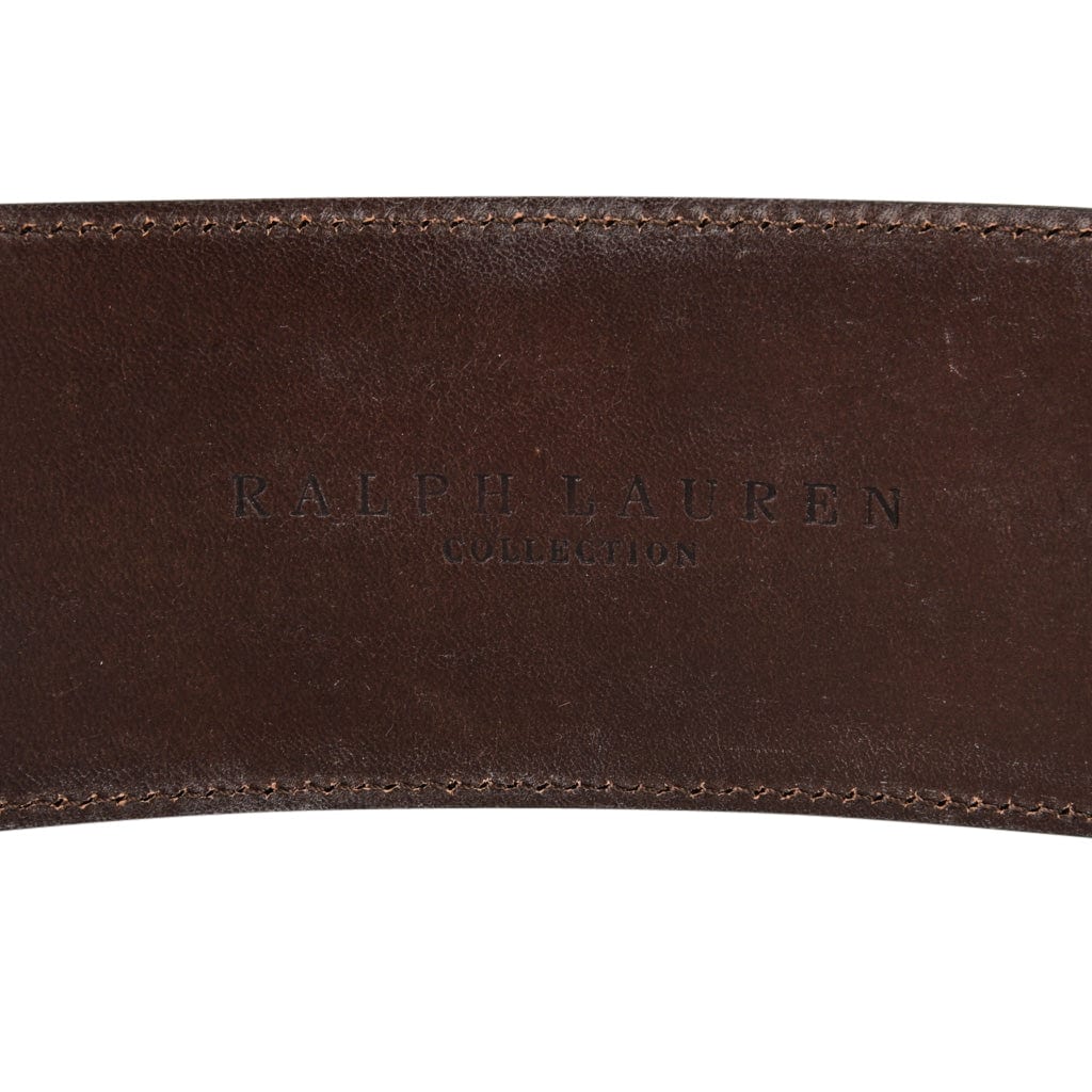 Ralph Lauren Collection Belt Brown Alligator Brass Buckles M - mightychic