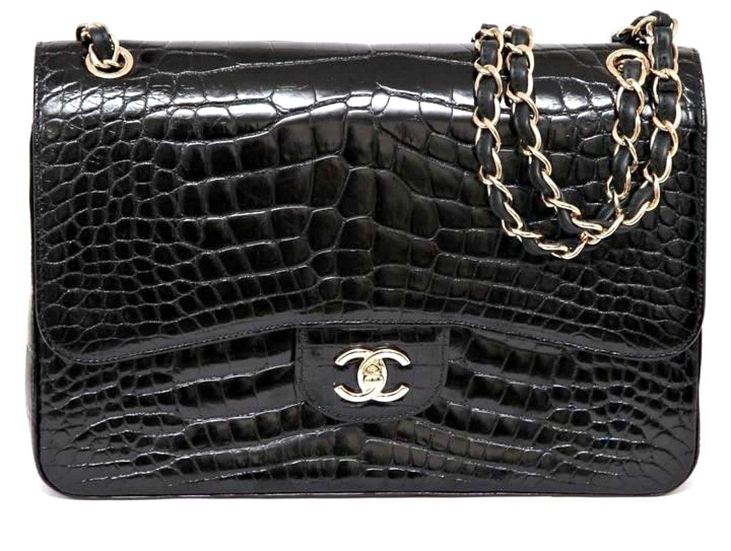 Used Black Rare Chanel Jumbo Lacquered Wicker Flap Bag Gold Toned