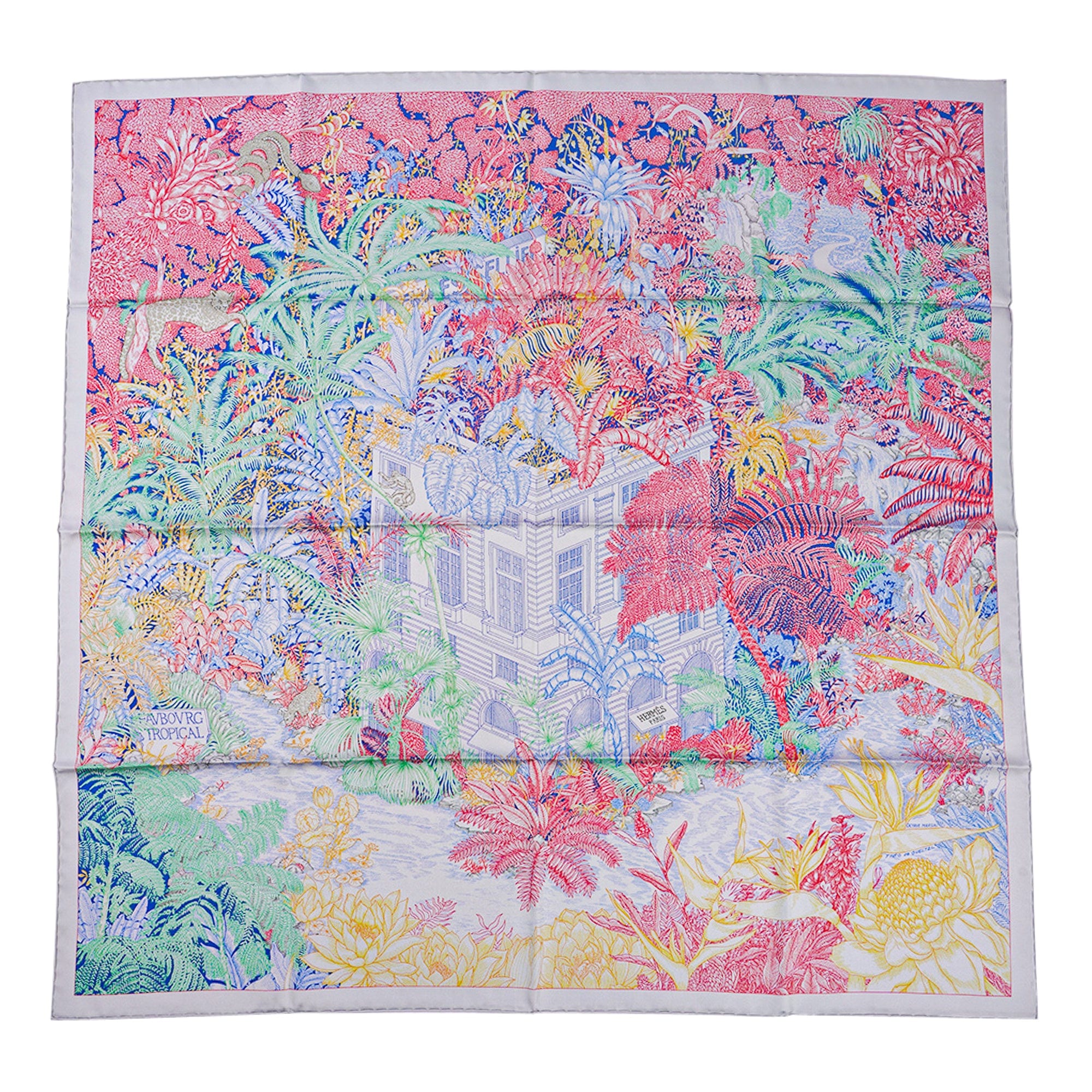 Hermes Silk Scarf 90 Faubourg Tropical Pierre/ Rose