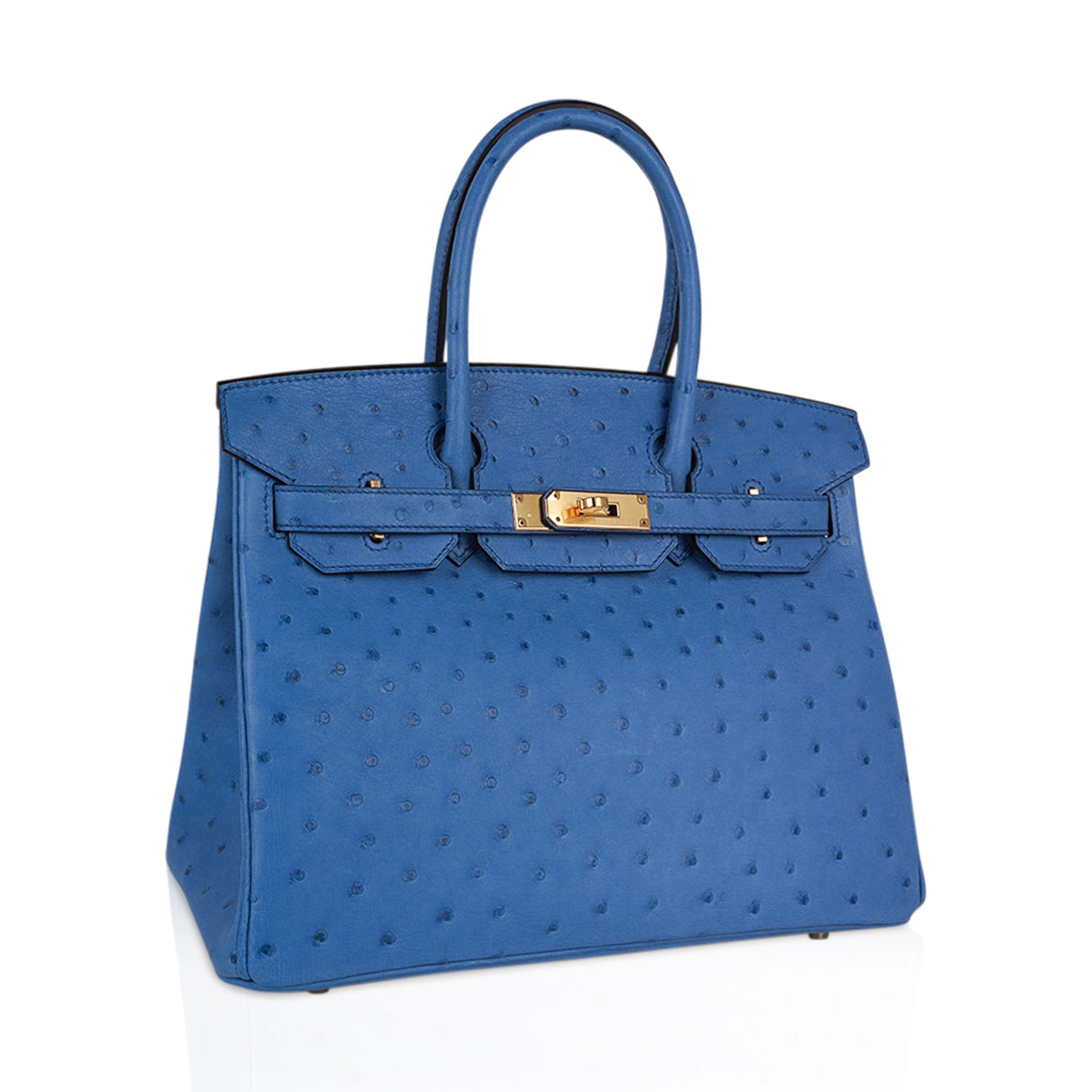 Hermes Birkin 30 Bag Bleu Mykonos Ostrich Leather with Gold