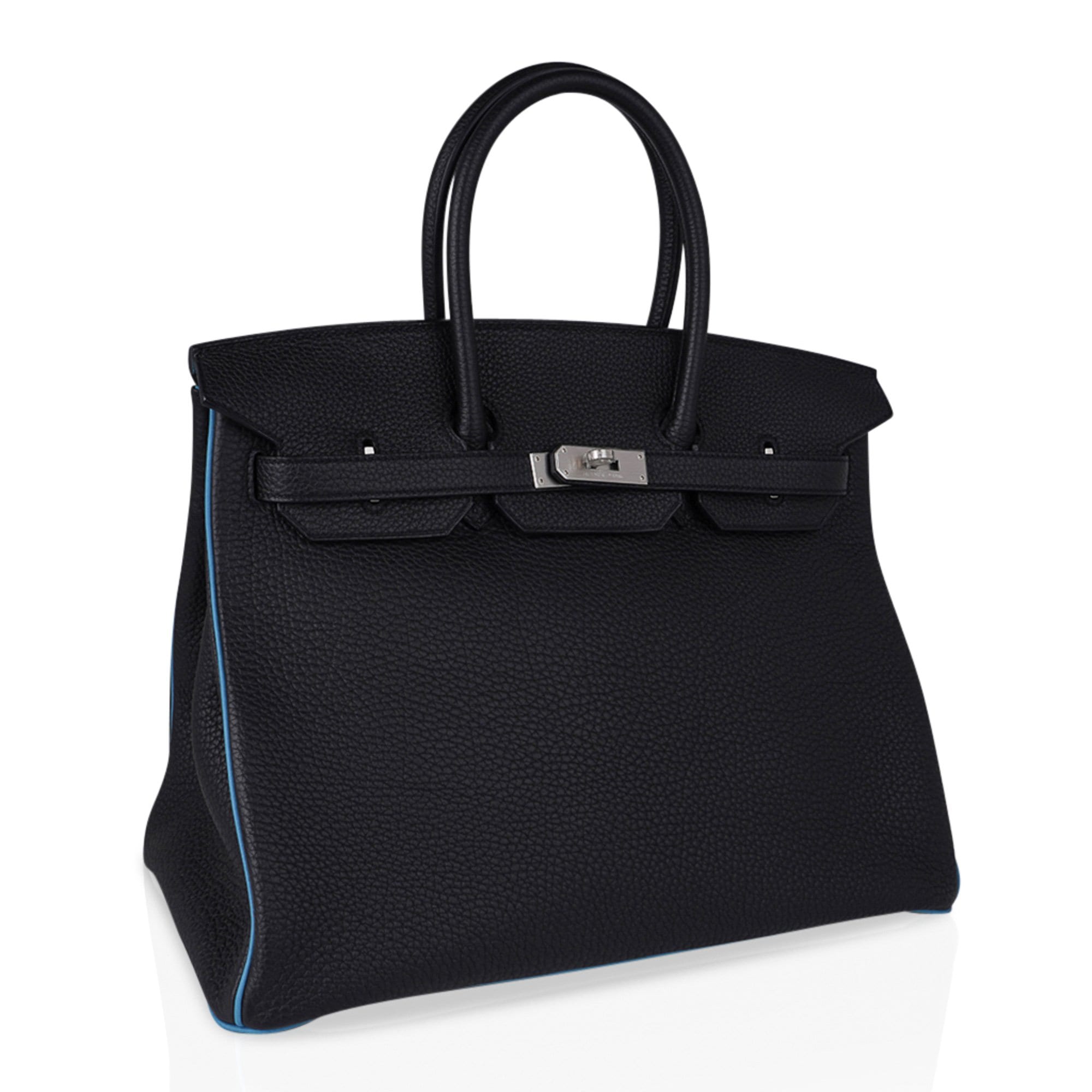 Hermes Birkin 35 HSS Bag Black / Turquoise Brushed Palladium Togo Leather