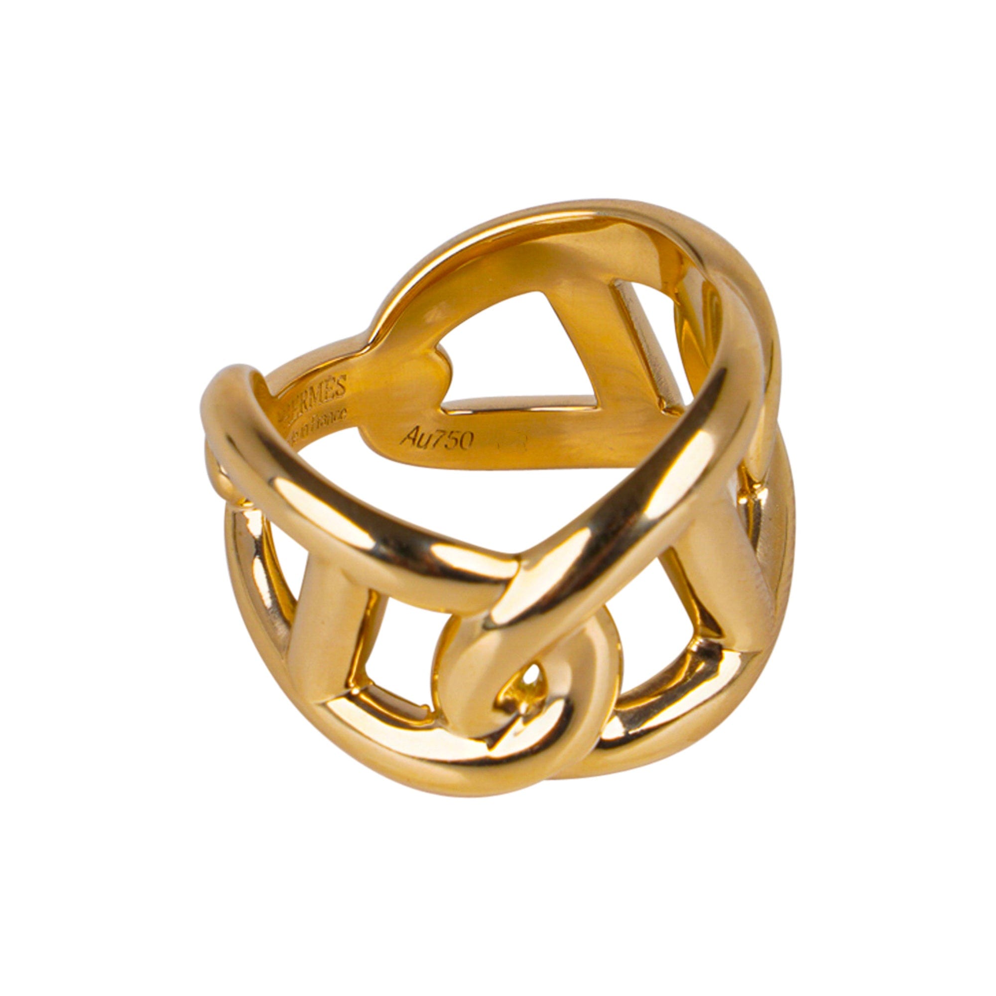 Hermes Ring 18k Yellow Gold Chaine d'Ancre Sz 51 New – Mightychic