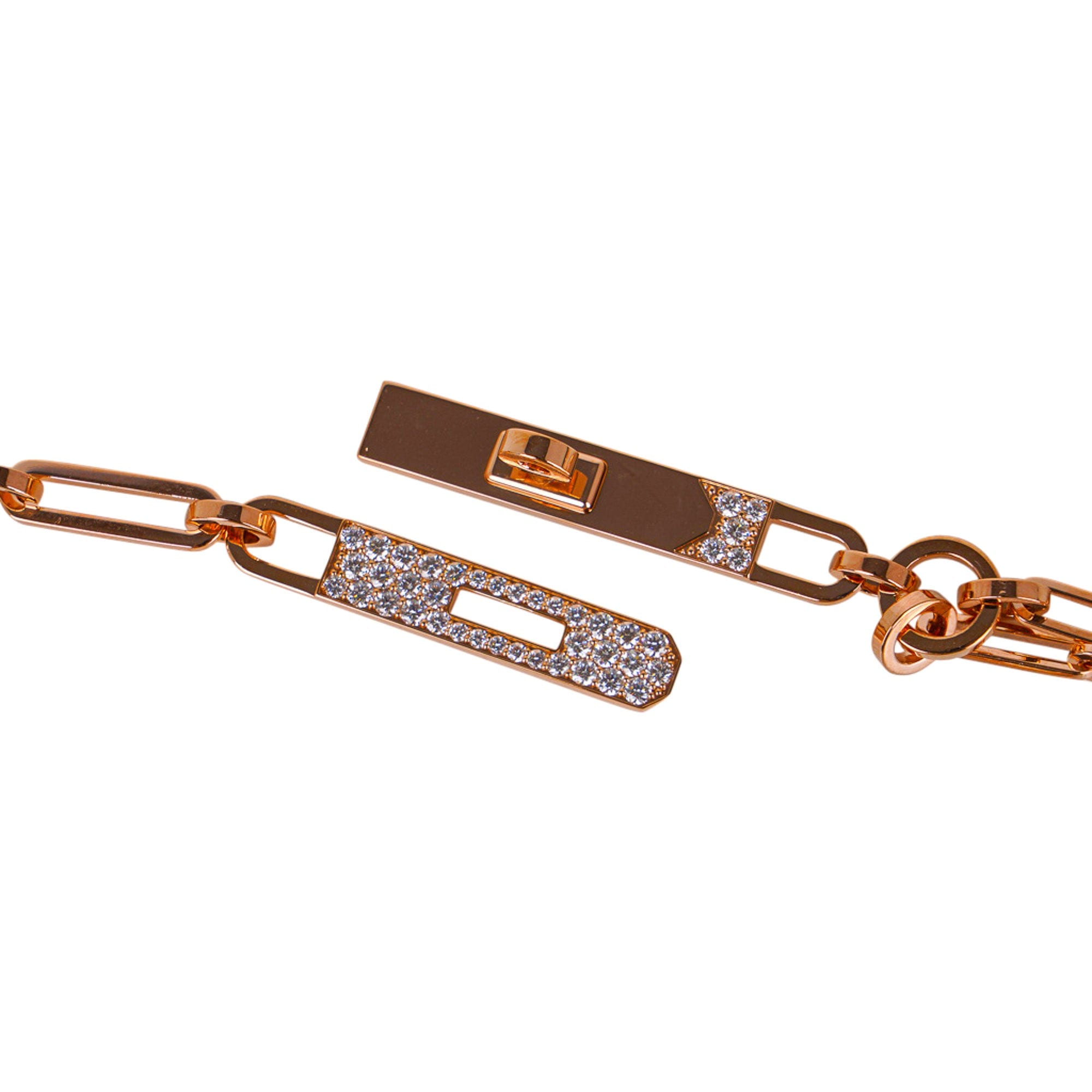 Hermes Kelly Chaine Lariat Necklace Diamond 18K Rose Gold Small