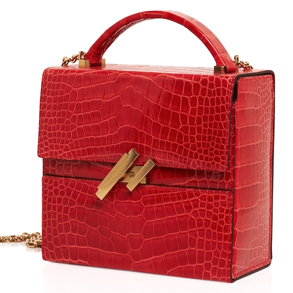 Hermes Cinhetic Bag Rouge de Coeur Shiny Alligator Permabrass