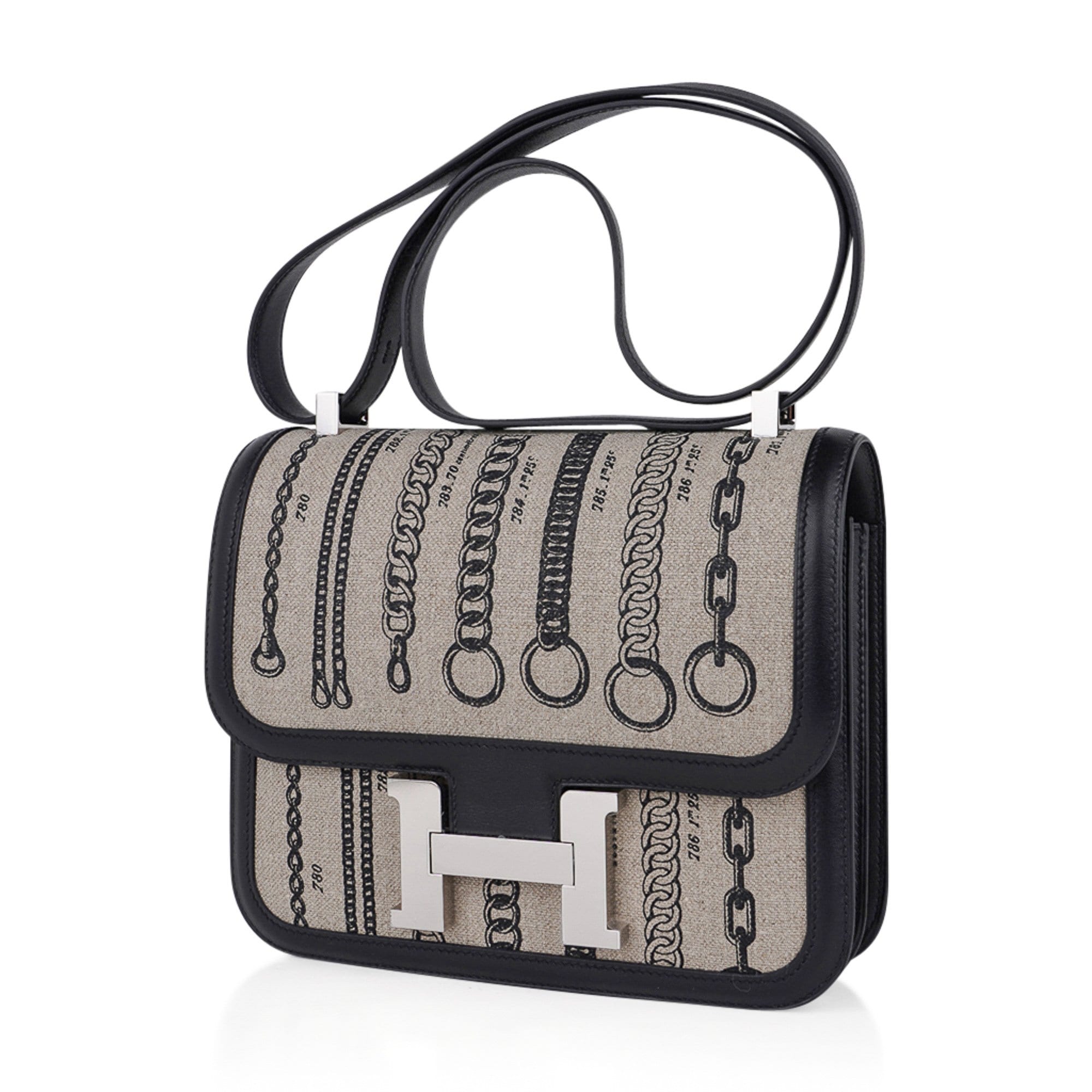 Hermes Constance 24 Bag De Camp Dechainee Toile and Black Swift Leathe –  Mightychic