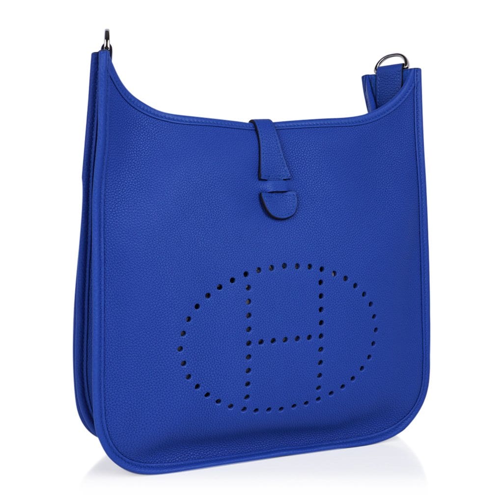 HERMES Evelyne TPM Clemence Leather Crossbody Bag Blue