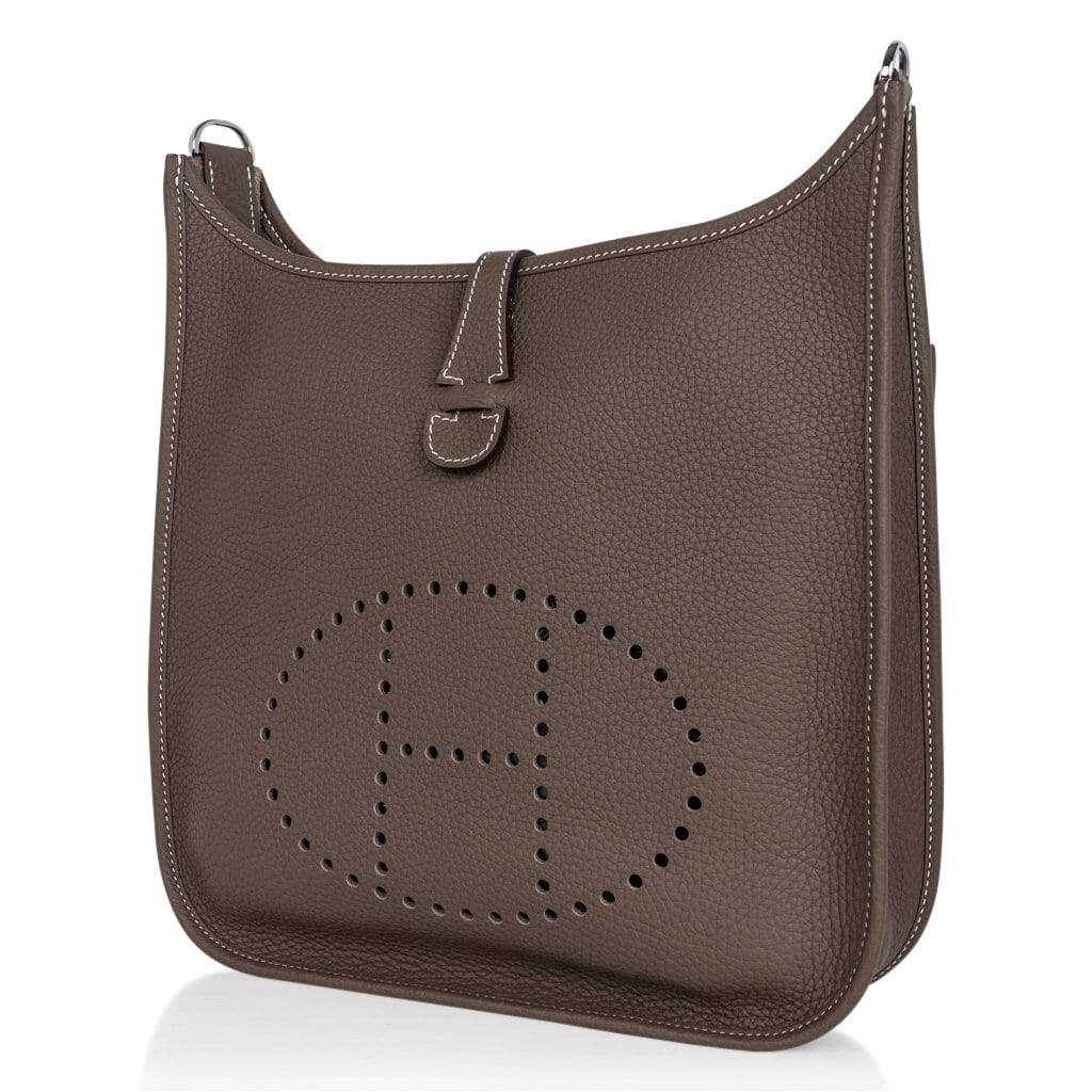 Hermes Evelyne 3 bag PM Etoupe grey Clemence leather Gold hardware