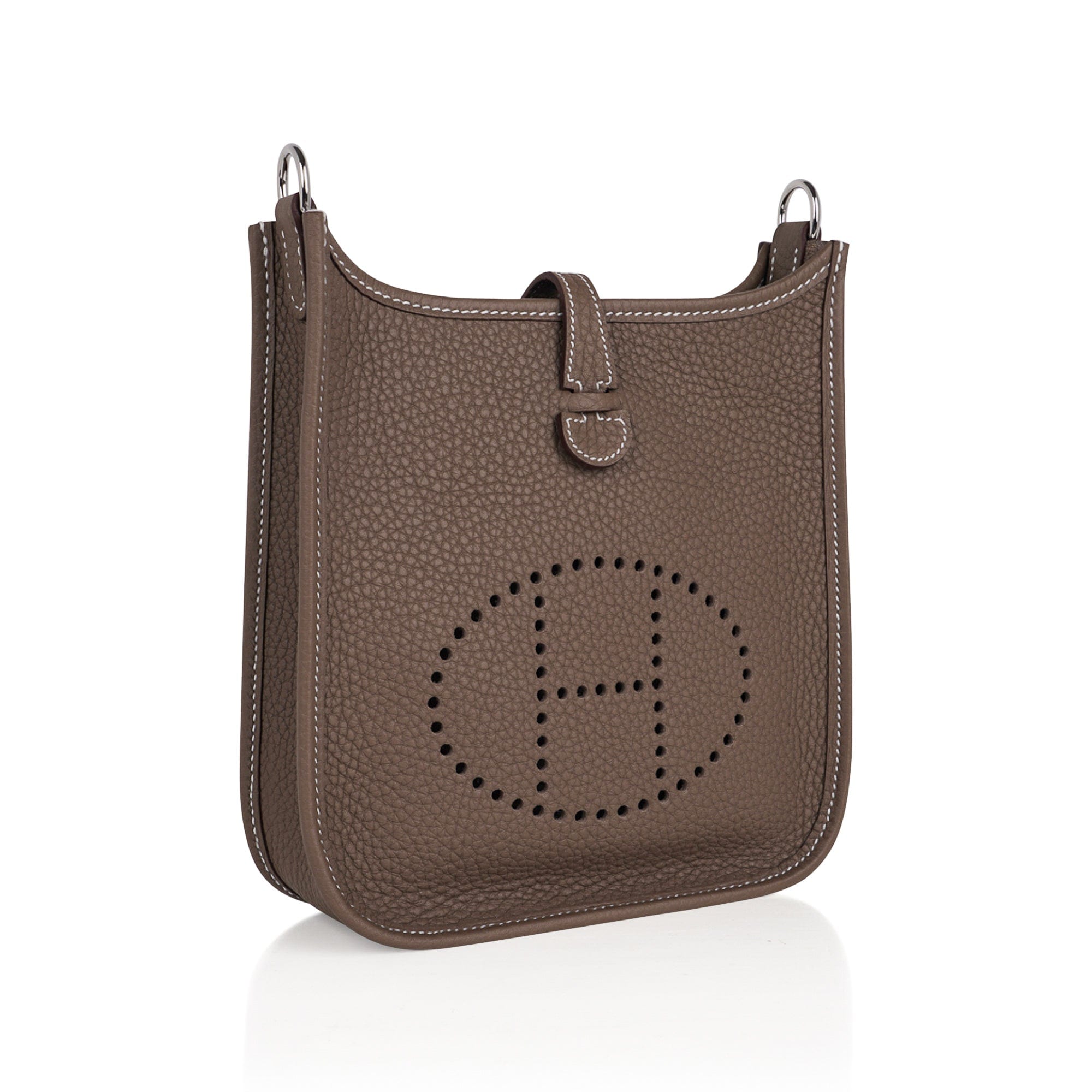 Hermes Mini Evelyne TPM Bag Etoupe Clemence Leather with Palladium Har –  Mightychic