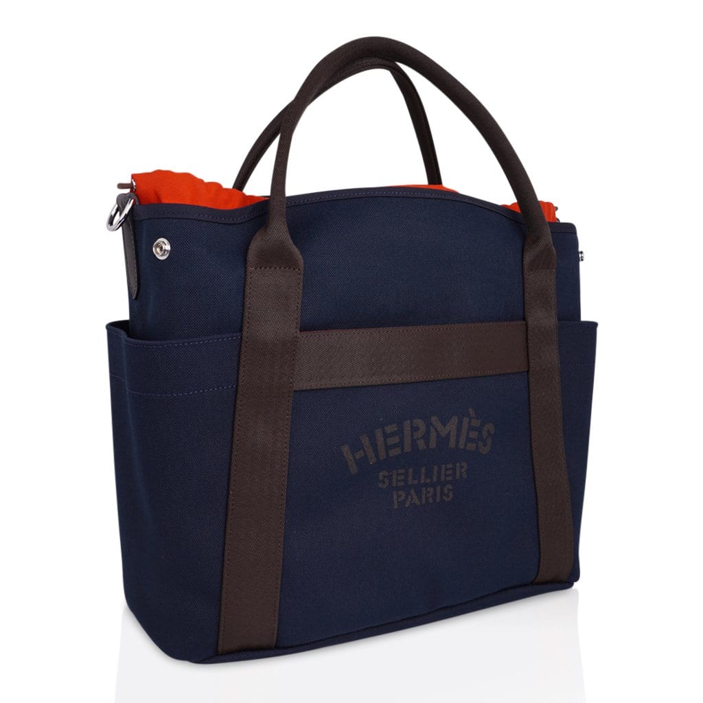 HERMES Hermes Sac de Pansage Groom Tote Bag Felt Canvas Vau Barenia  Grimoyen Ebene Silver Hardware 2WAY Shoulder Y Engraving