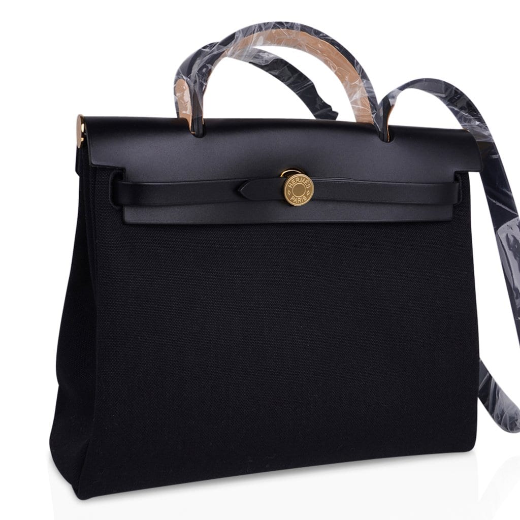 NEW Hermès Herbag Zip PM 31 Toile H Berline Vache Hunter Black Ecru –  Ladybag International