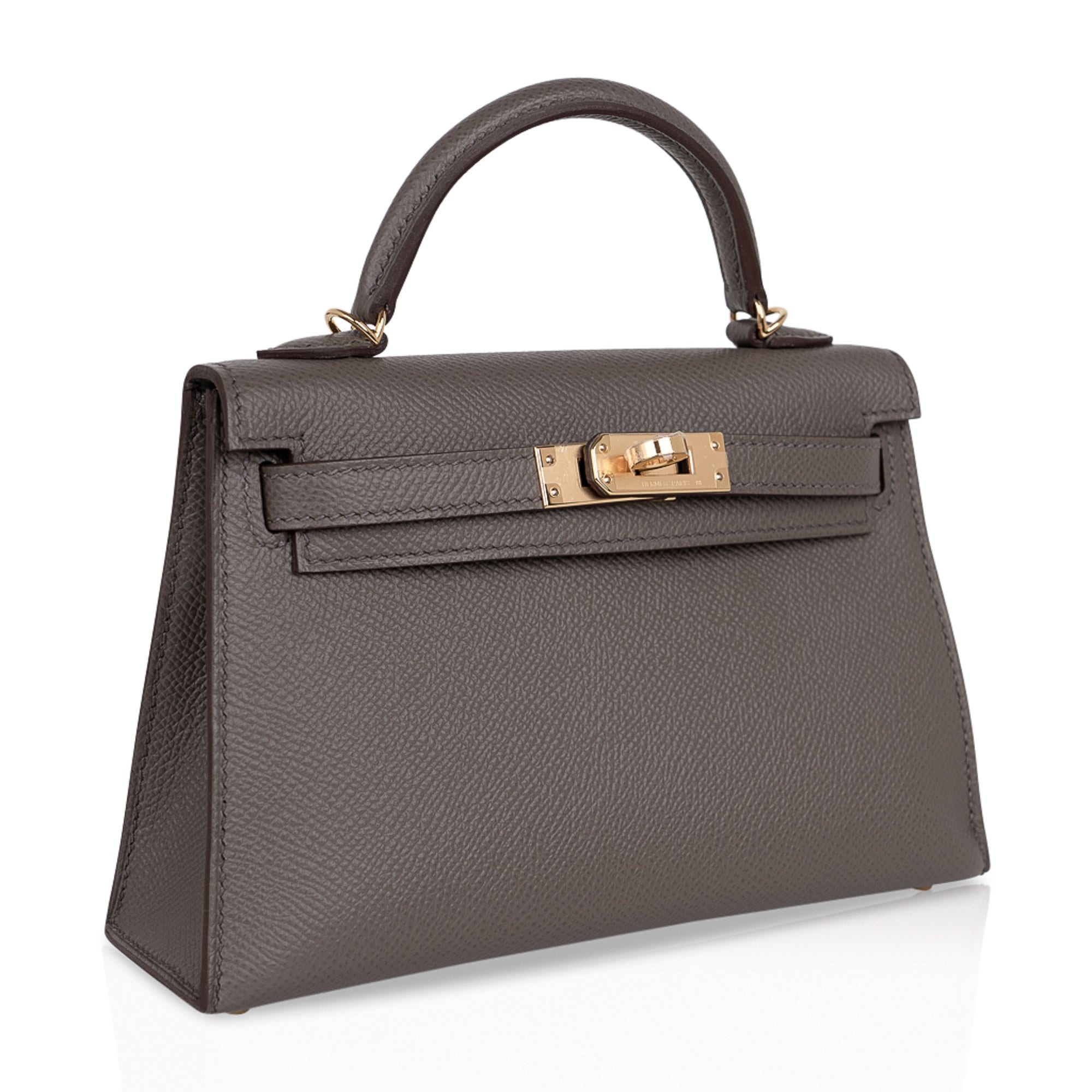 Hermes Kelly 20 Mini Sellier Bag Etain Epsom Leather Gold Hardware New w/Box