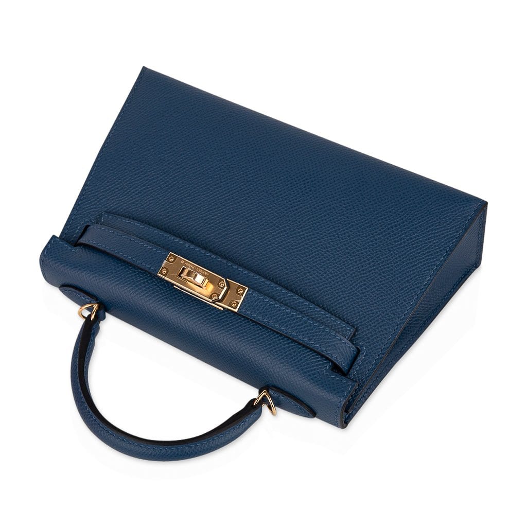 Hermes Kelly 20 Mini Sellier Bag Deep Blue Epsom Leather Gold Hardware