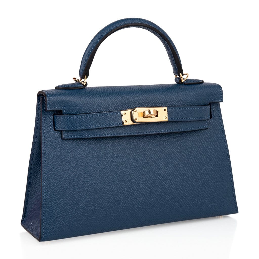 HERMES NEW Mini Kelly 20 Sellier Blue Green Cognac Gold Small Top Handle Bag  For Sale at 1stDibs