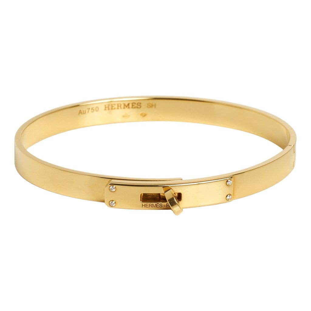 Hermes Kelly Bracelet Four Diamonds Small Model 18k Yellow Gold SH
