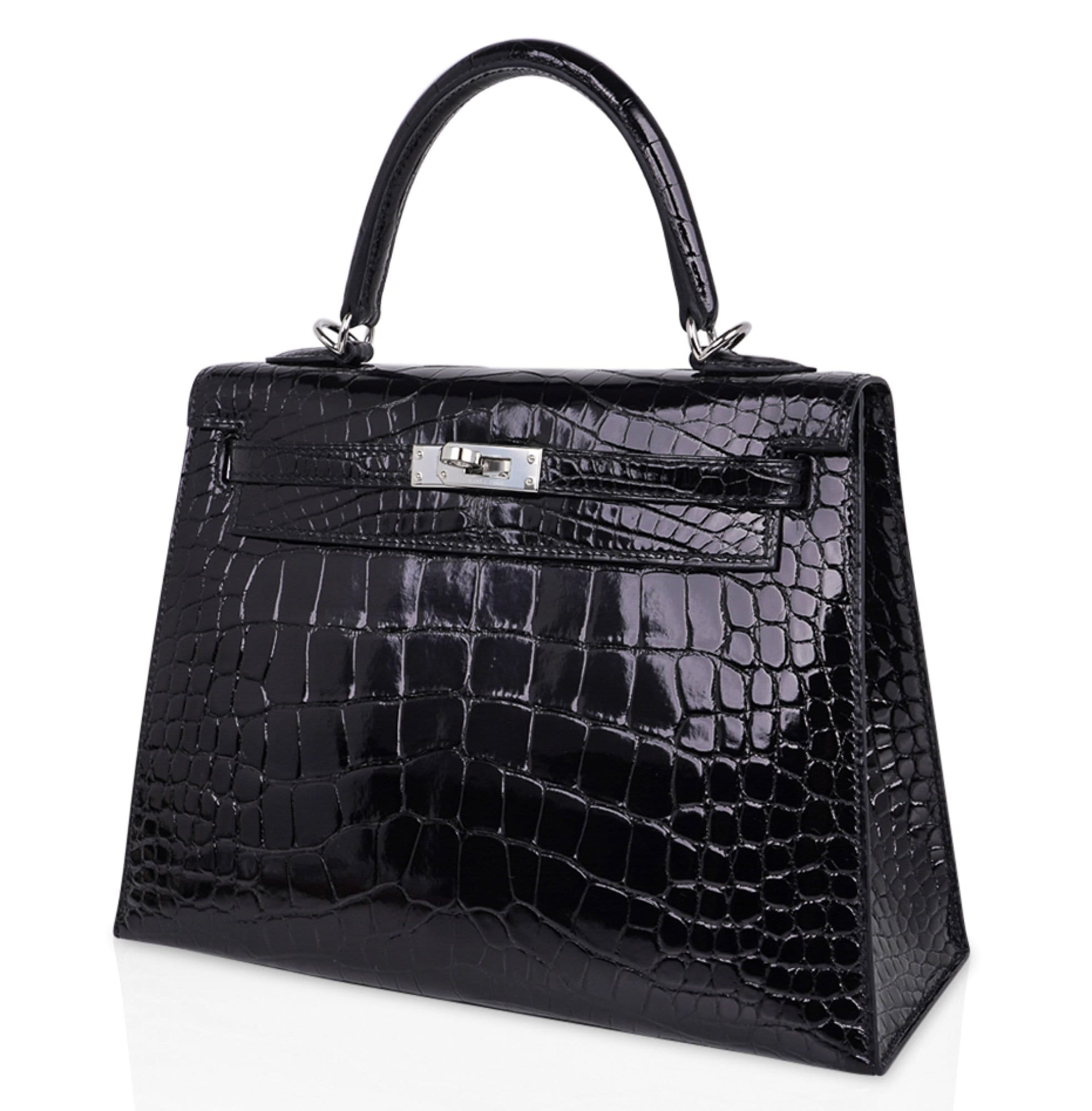 Hermes Kelly 25 Bag Sellier Black Alligator Palladium Hardware