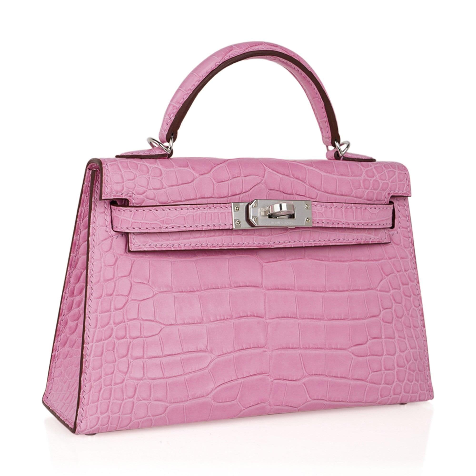 Hermes Kelly 20 Mini Sellier Bag 5P Pink Matte Alligator Palladium Limited Edition