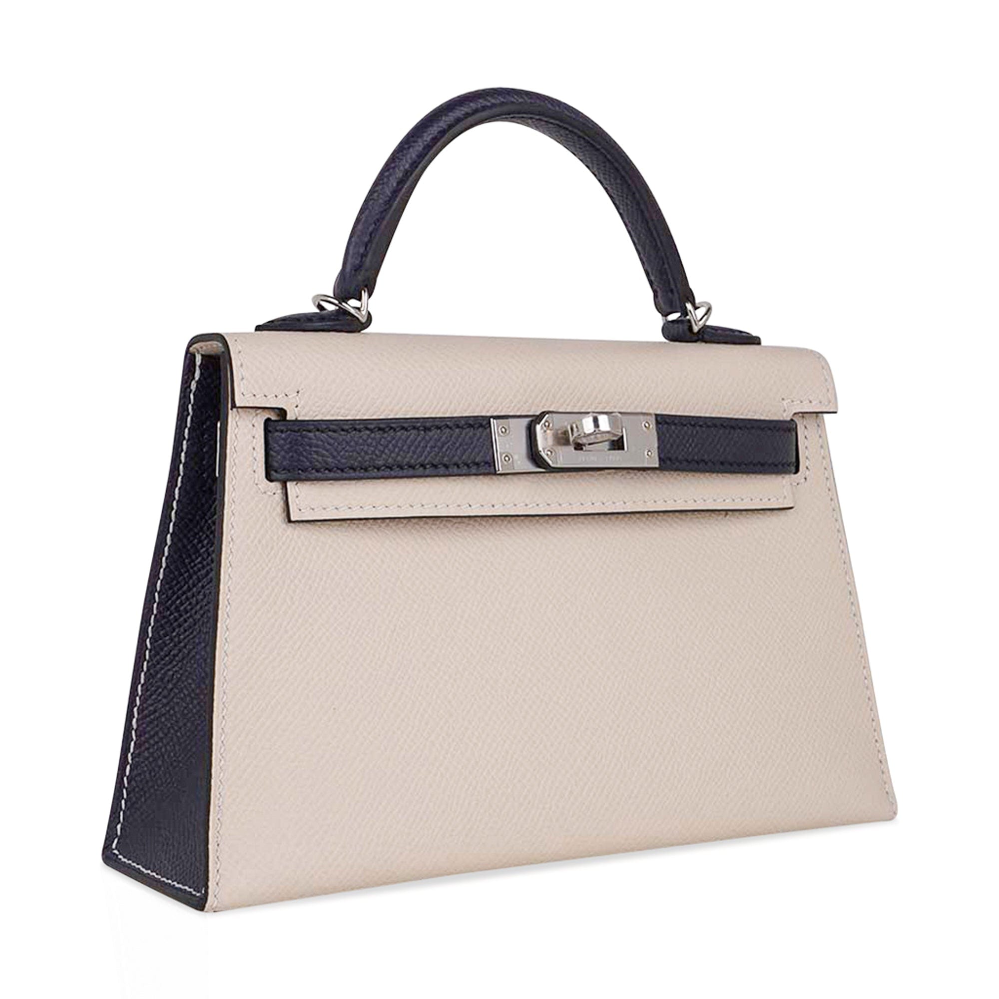 Hermes Special Order HSS Mini Kelly 20 Sellier Craie and Blue