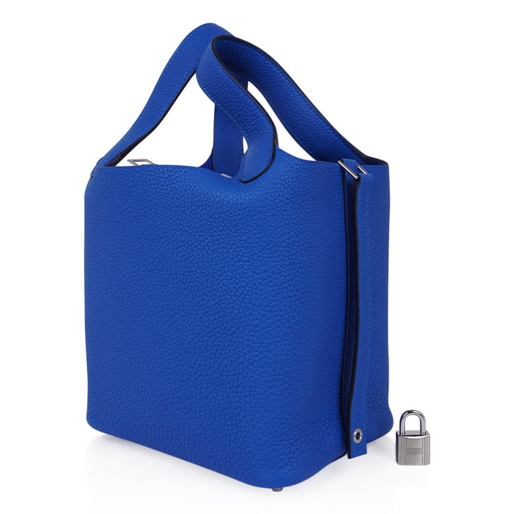 Hermes Picotin Lock 22 Bag 7E Blue Brighton Clemence Tressage De