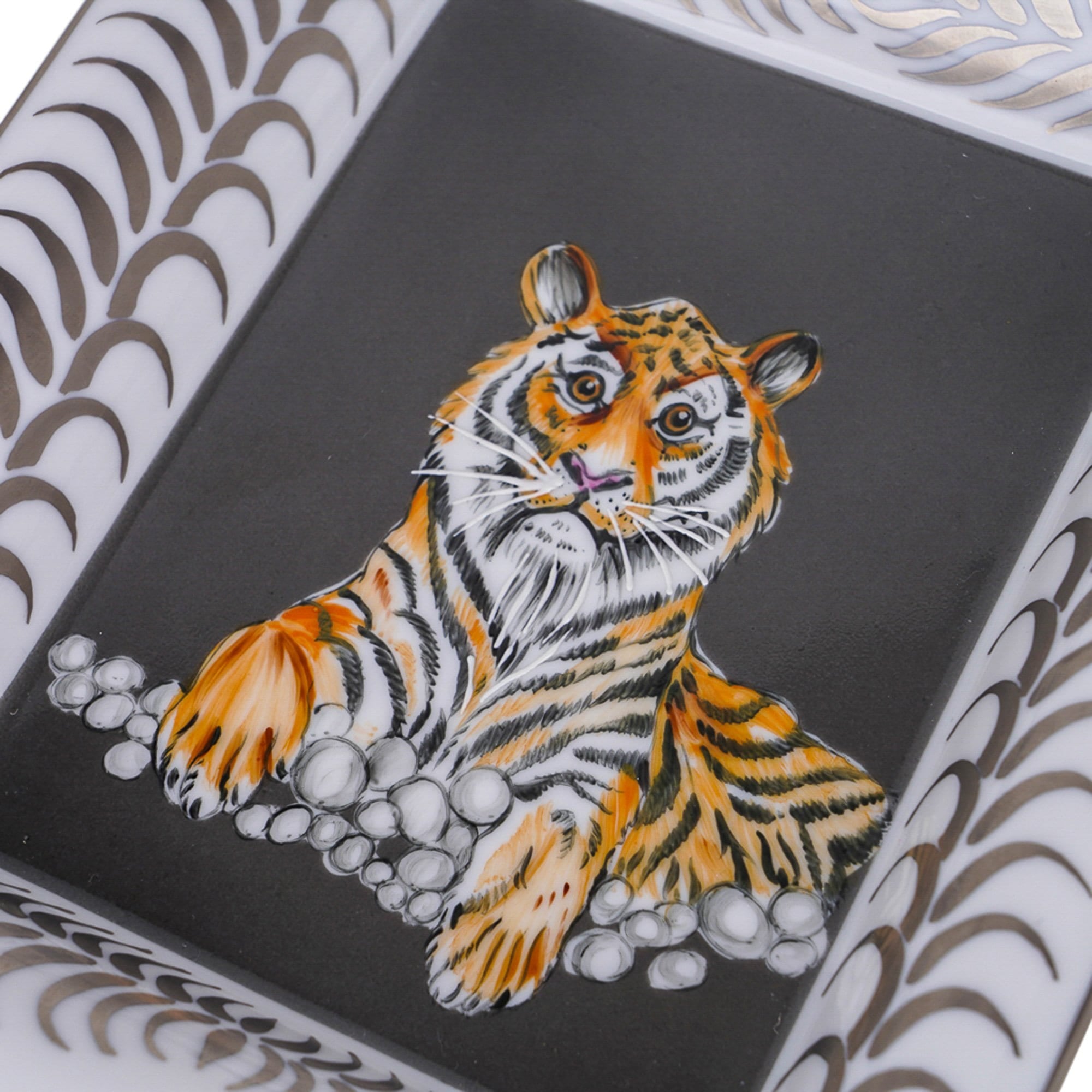 Hermes Change Tray Tigre Royal Platine/Gris Hand Painted New w/ Box