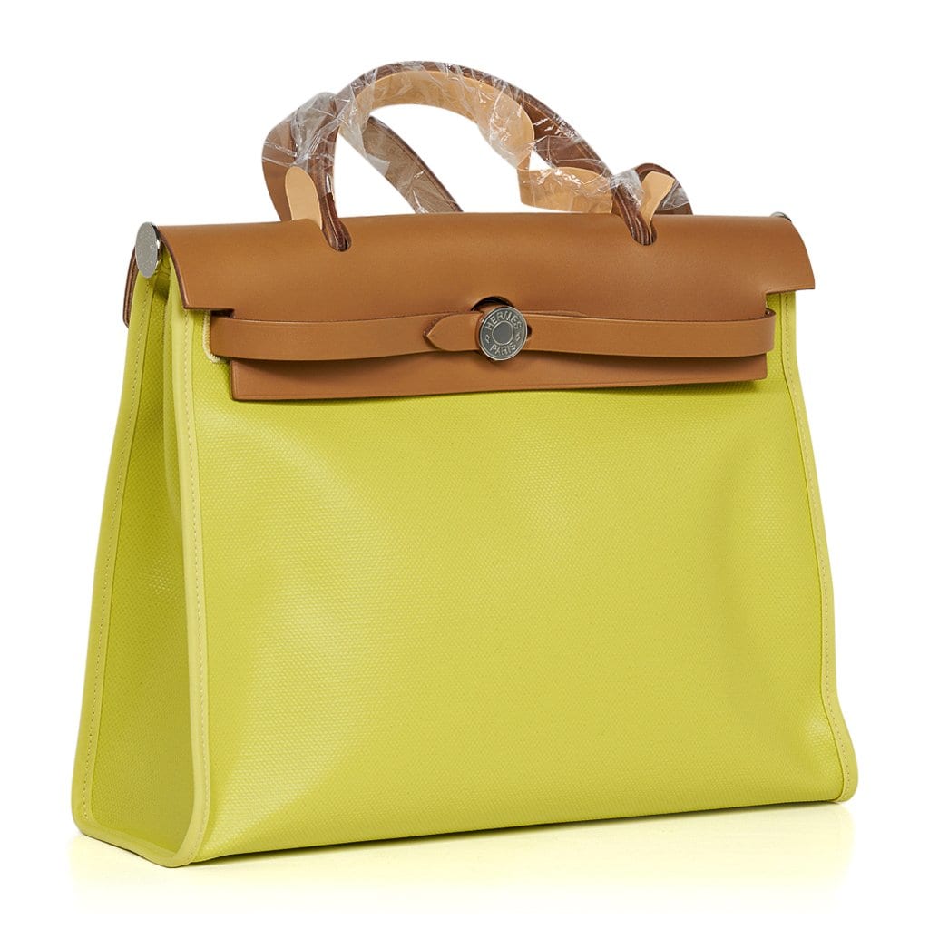 Hermes Herbag Zip Lime PM 31 Toile Berline / Vache Hunter Leather