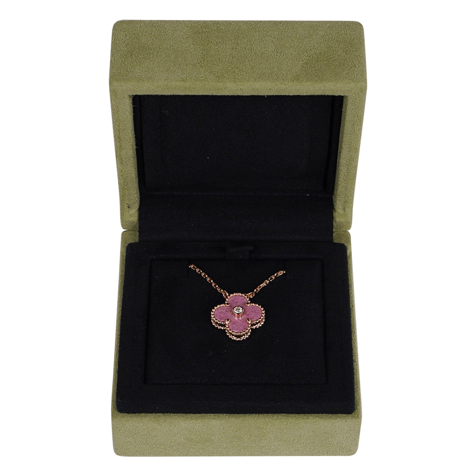 Van Cleef & Arpels Necklace 2021 Holiday Rhodonite Alhambra Diamond Ltd Ed  Rose