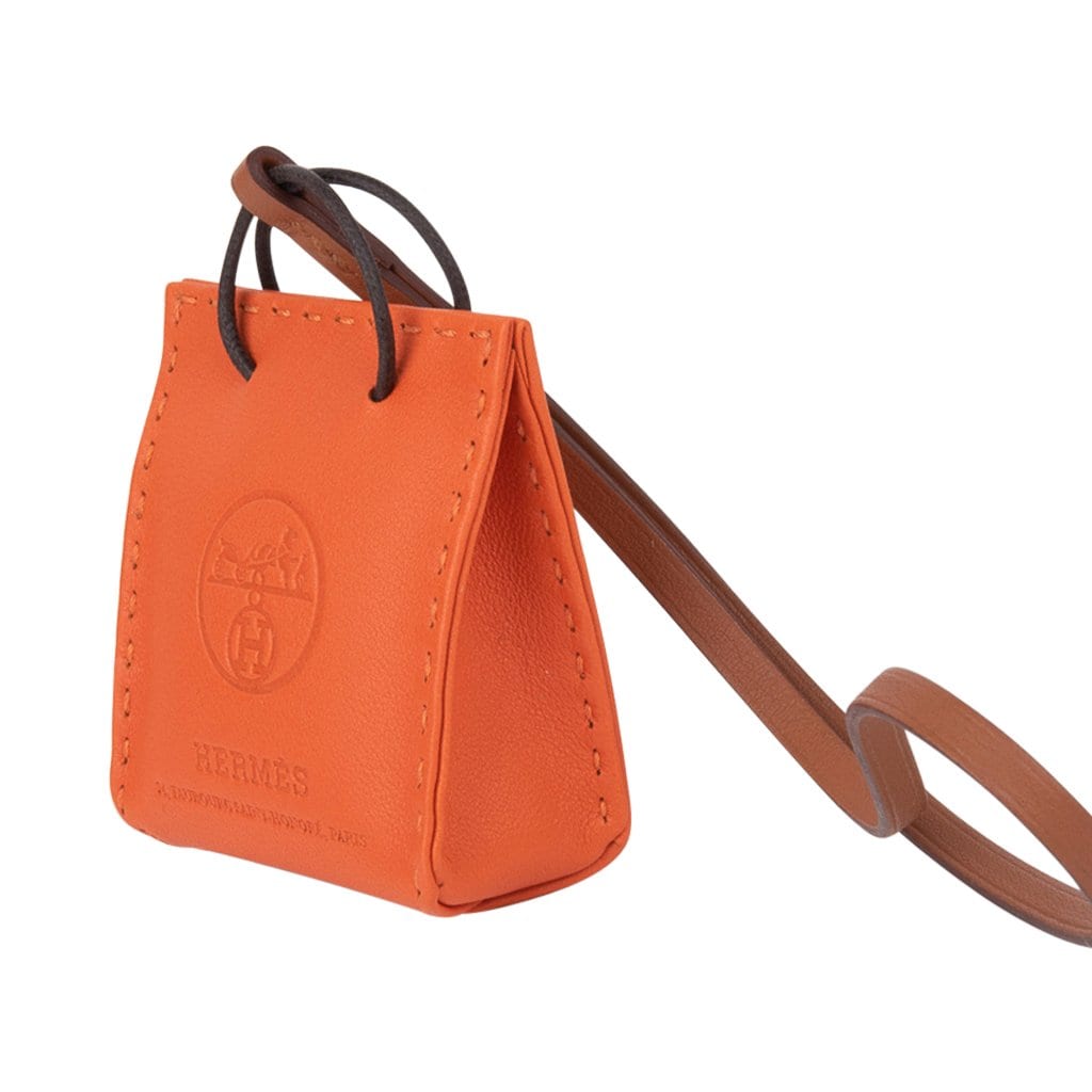 Hermes Orange/Gold Mio Leather SHOPPING BAG Le Duc Logo Bag Charm BNIB!