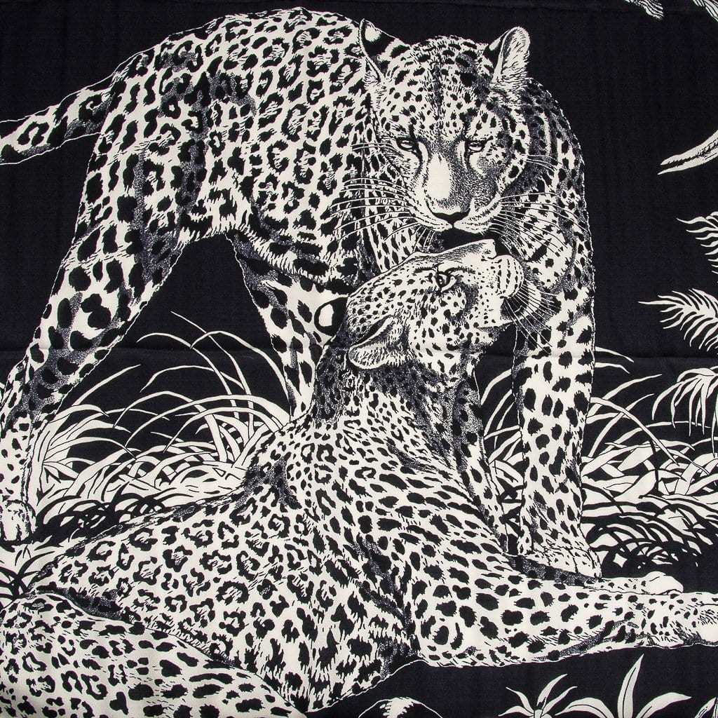 Hermes Shawl Jungle Love Tattoo Cashmere Silk Scarf Blue Noir / Blanc GM 140 cm