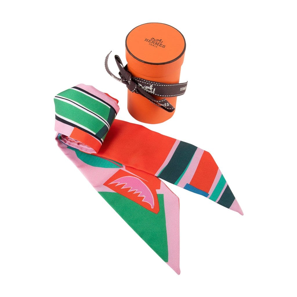 Hermes Twilly Sea Surf and Fun Rose / Menthol / Vermillion Set of Two