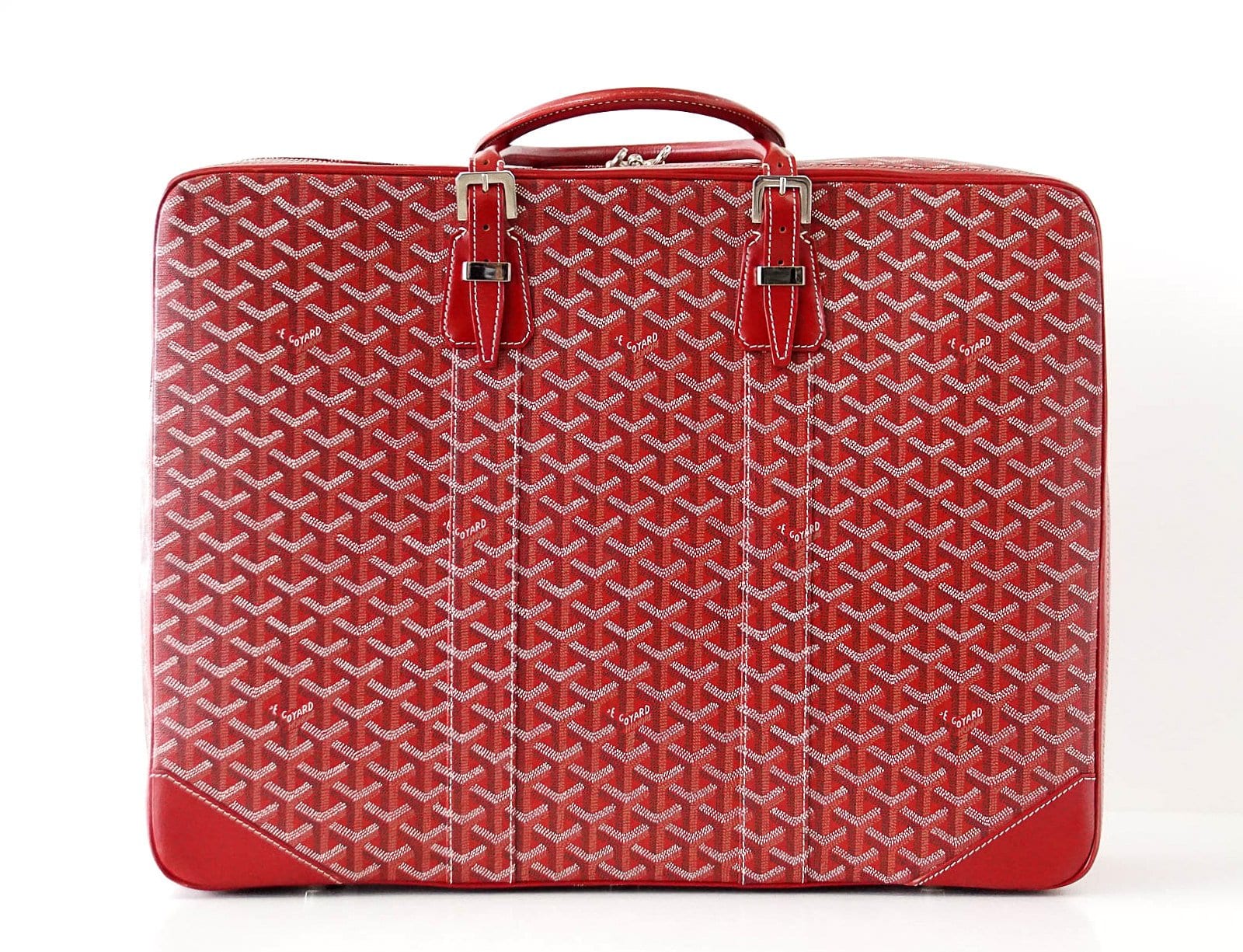 Goyard Soft Red Signature Monogram Majordome 50 Palladium Fittings Suitcase - mightychic