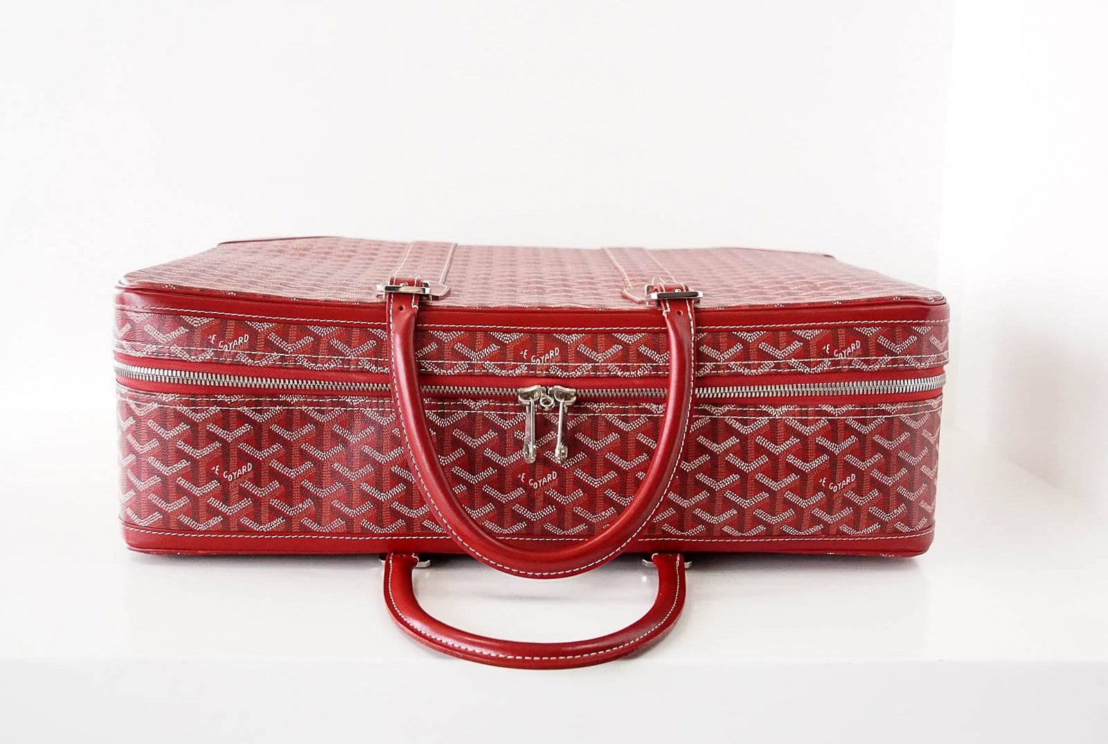 Goyard Soft Red Signature Monogram Majordome 50 Palladium Fittings Suitcase - mightychic