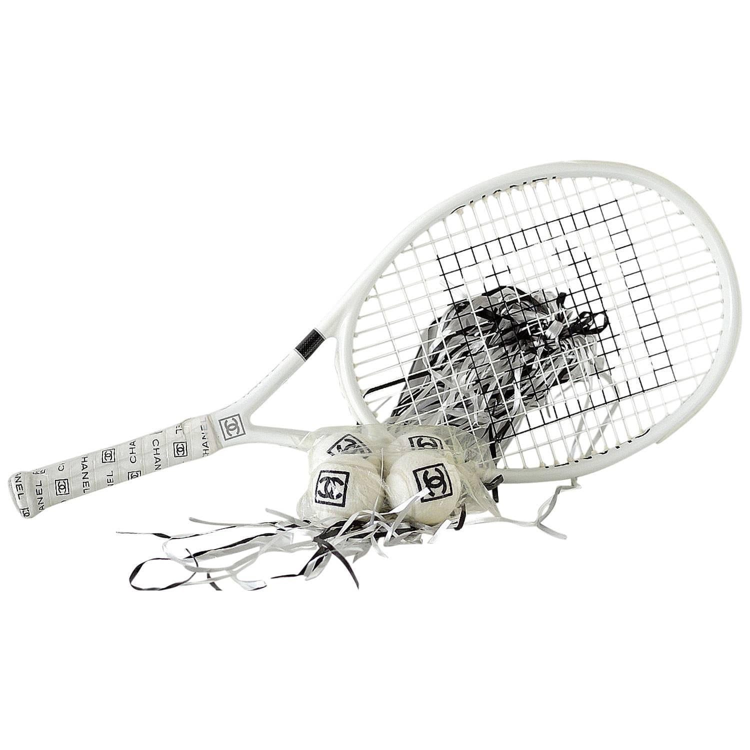 Chanel Limited Edition Tennis Racquet Racket 4 Tennis Balls and Case new - mightychic