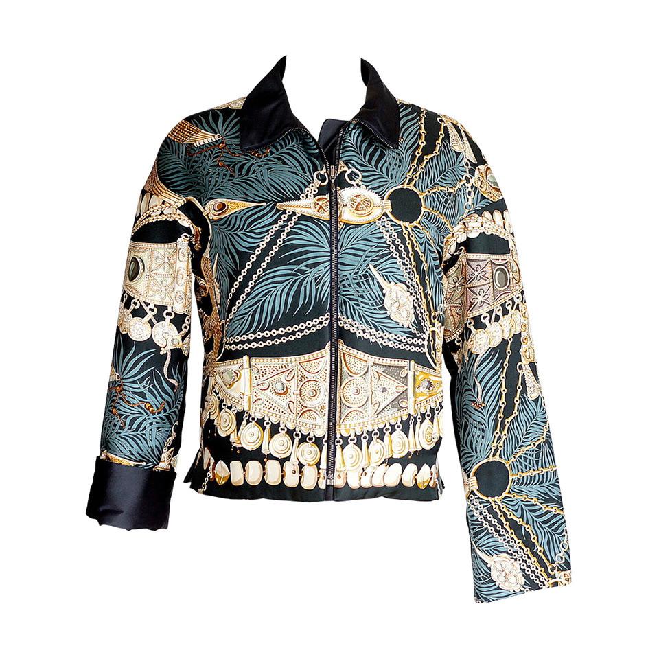 Hermes Jacket Vintage Terres Precieuses Scarf Print Reversible L - mightychic